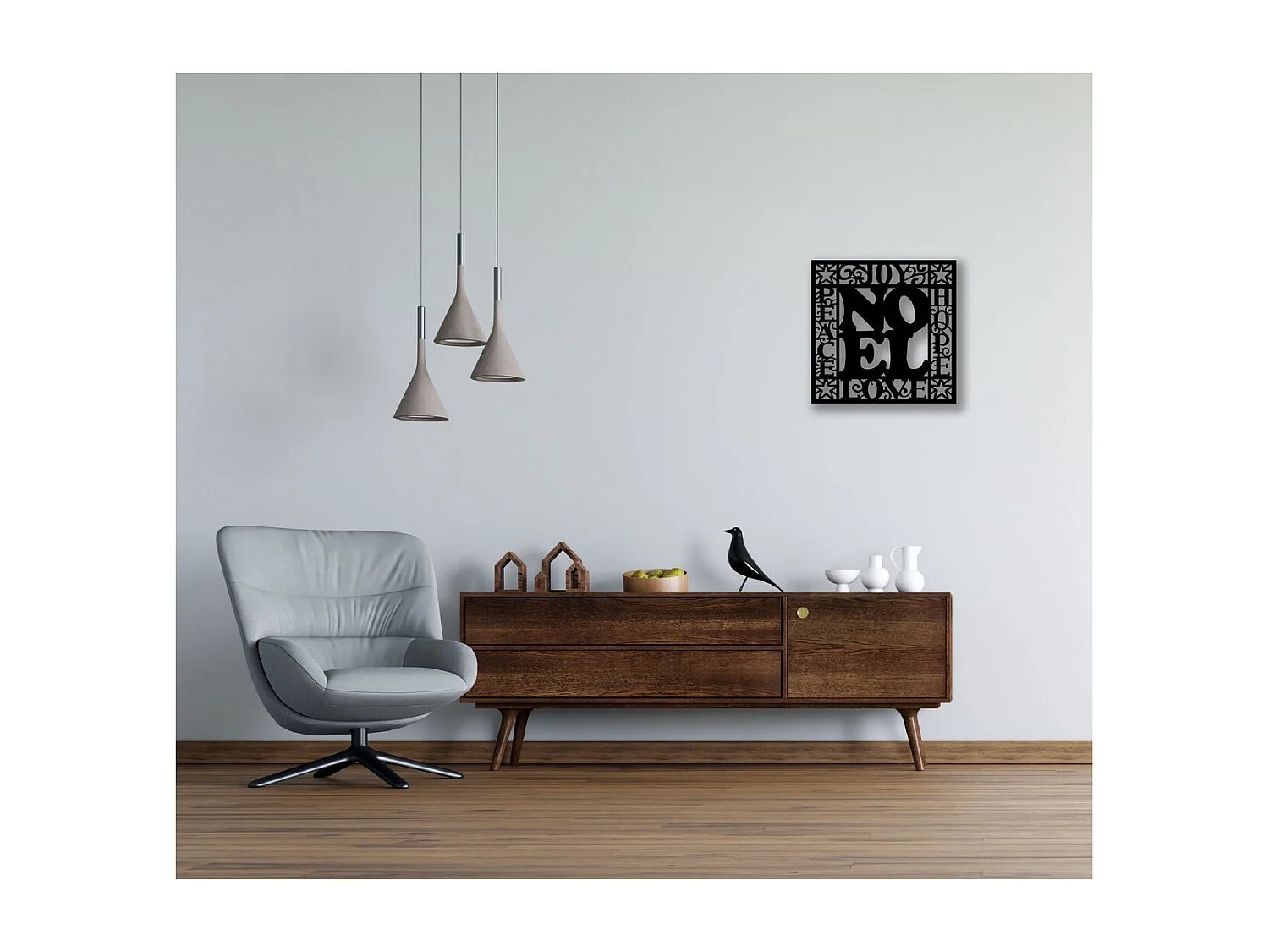 Metalen Decoratie Noel 3 - Zwart - 61x1,5x60 cm - EPIKASA