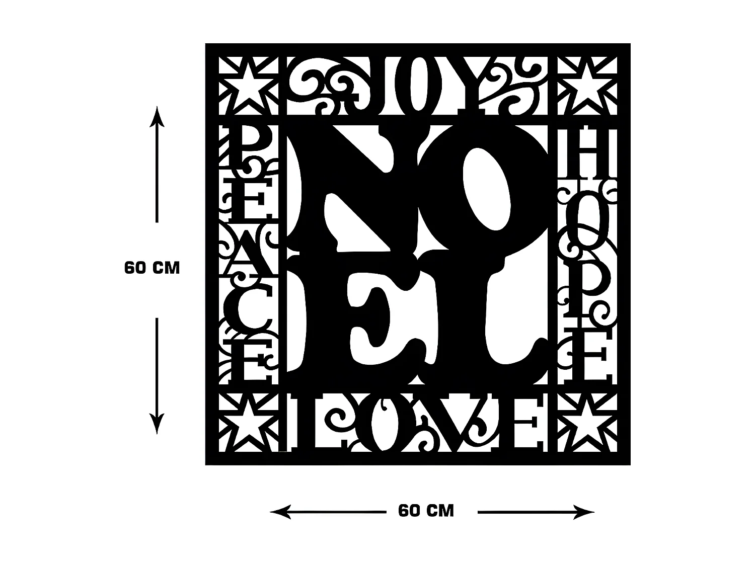 Metalen Decoratie Noel 3 - Zwart - 61x1,5x60 cm - EPIKASA