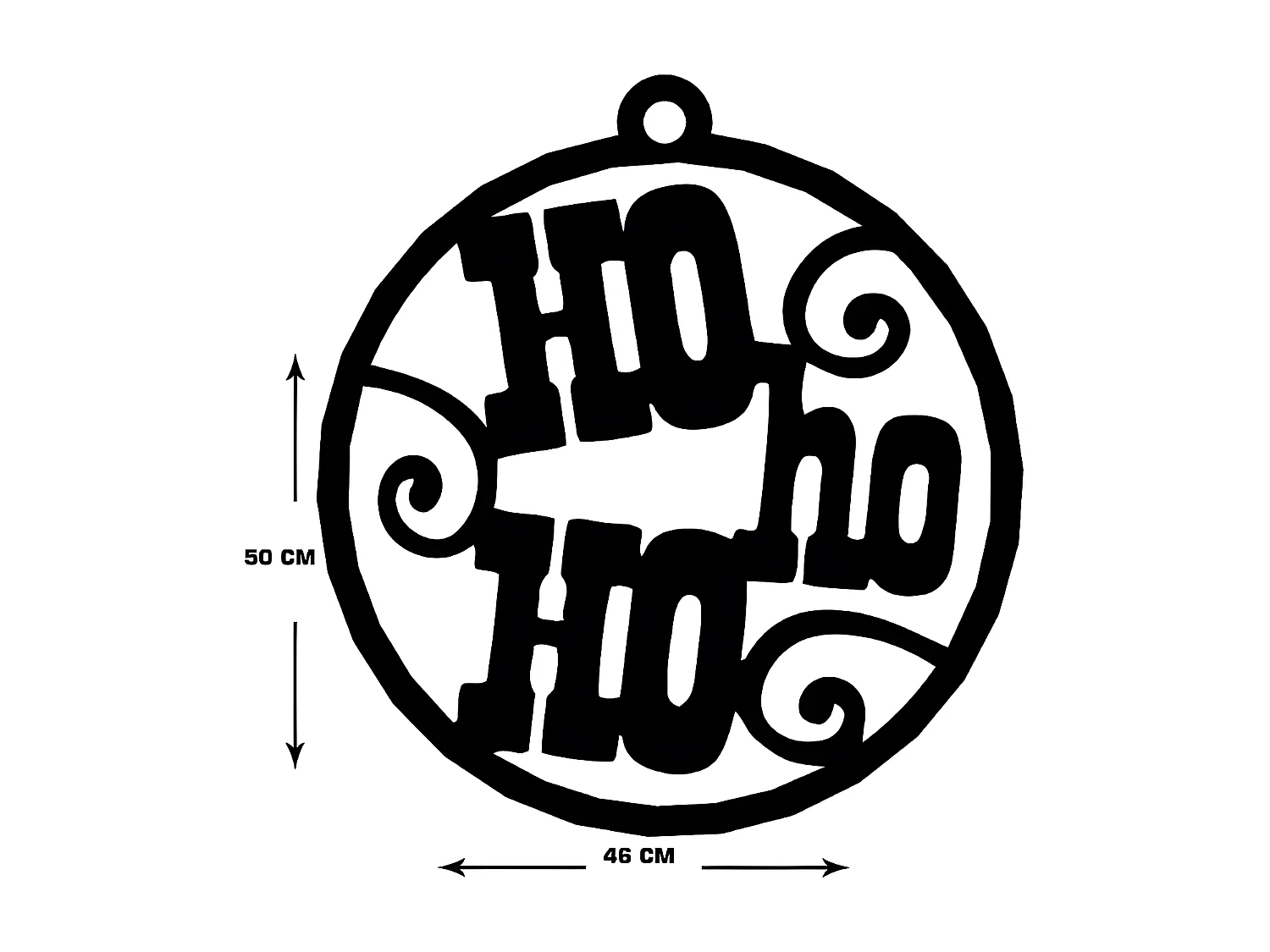 Decoração em Metal Ho Ho Ho, Preto, 46x1,5x50 cm, EPIKASA