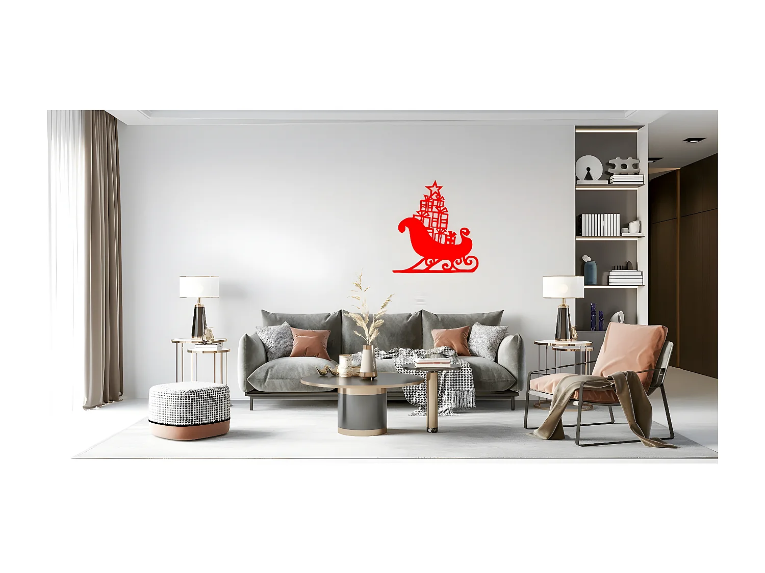 Decoração em Metal Trenó 7, Vermelho, 46x1,5x50 cm, EPIKASA