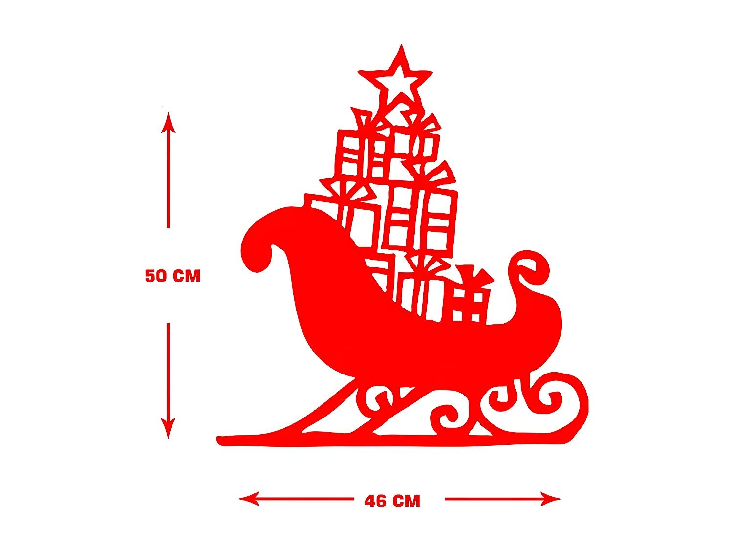 Decoração em Metal Trenó 7, Vermelho, 46x1,5x50 cm, EPIKASA