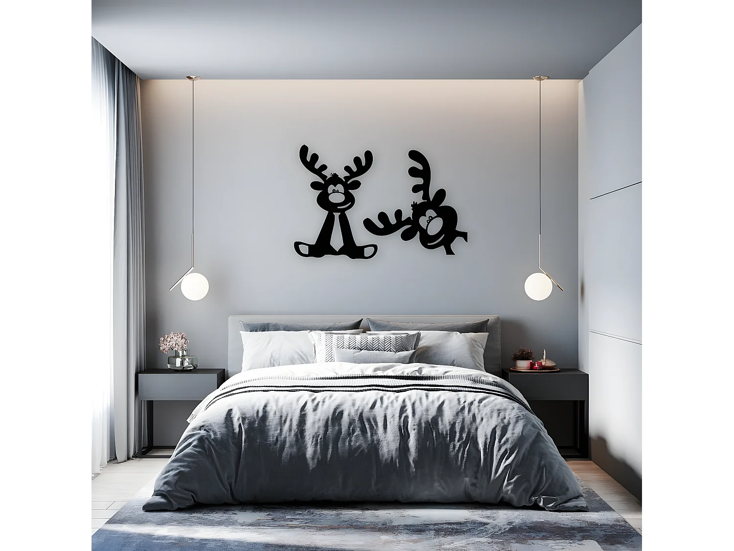 Décoration en Métal Renne 9, Noir, 84x1,5x46 cm, EPIKASA