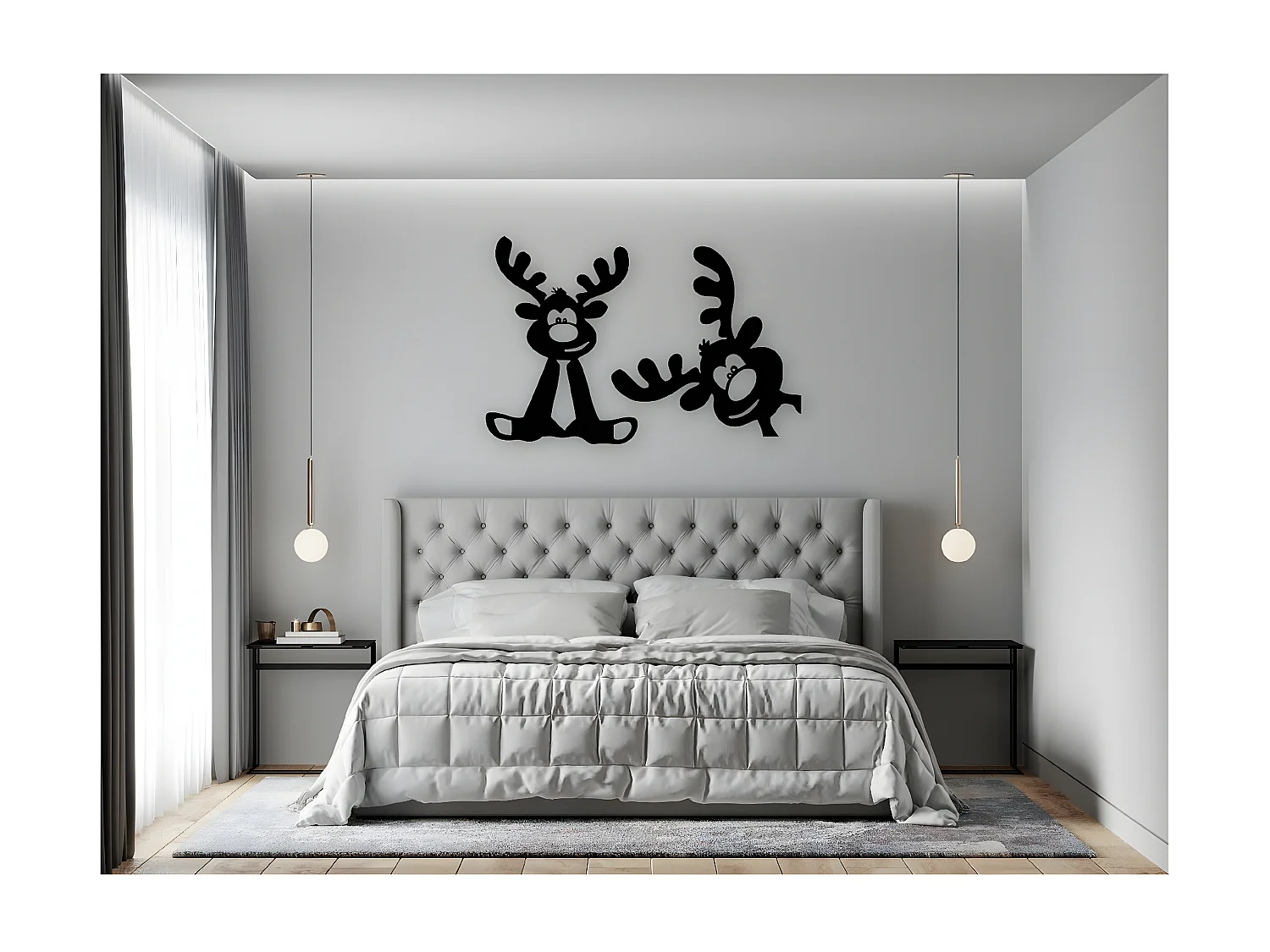 Décoration en Métal Renne 9, Noir, 84x1,5x46 cm, EPIKASA