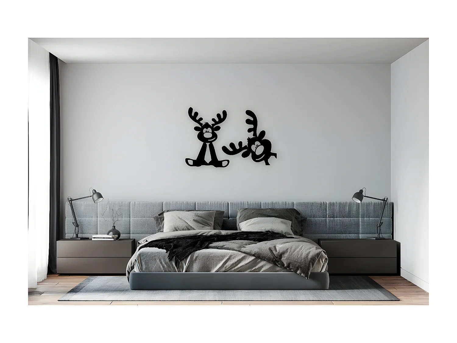 Décoration en Métal Renne 9, Noir, 84x1,5x46 cm, EPIKASA