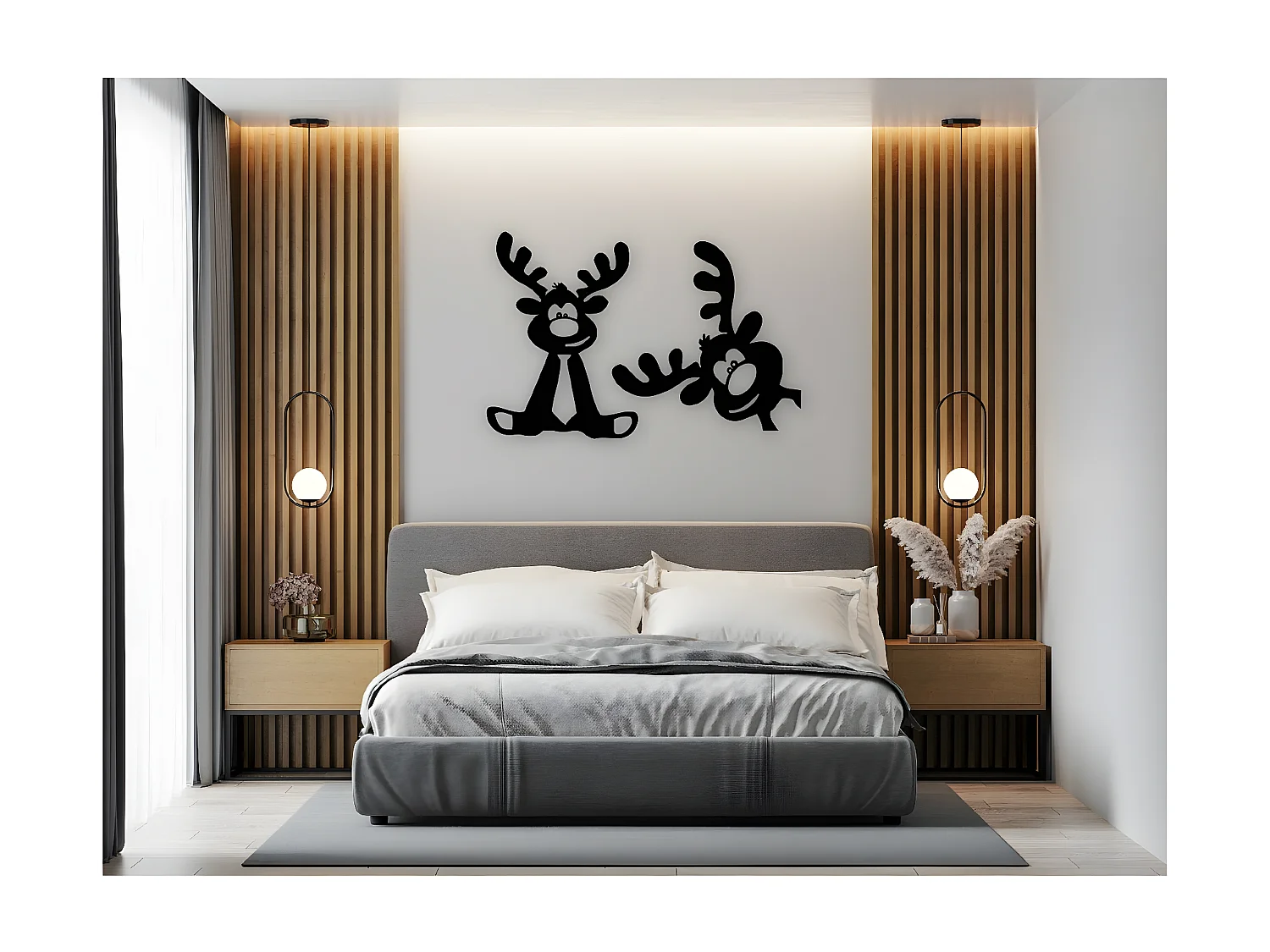 Décoration en Métal Renne 9, Noir, 84x1,5x46 cm, EPIKASA