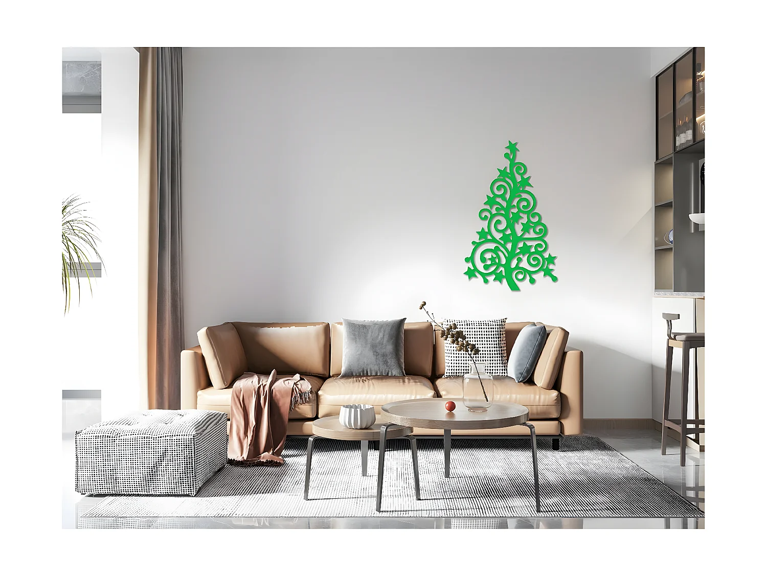 Decoração em Metal Árvore de Natal 9, Verde, 56x1,5x90 cm, EPIKASA