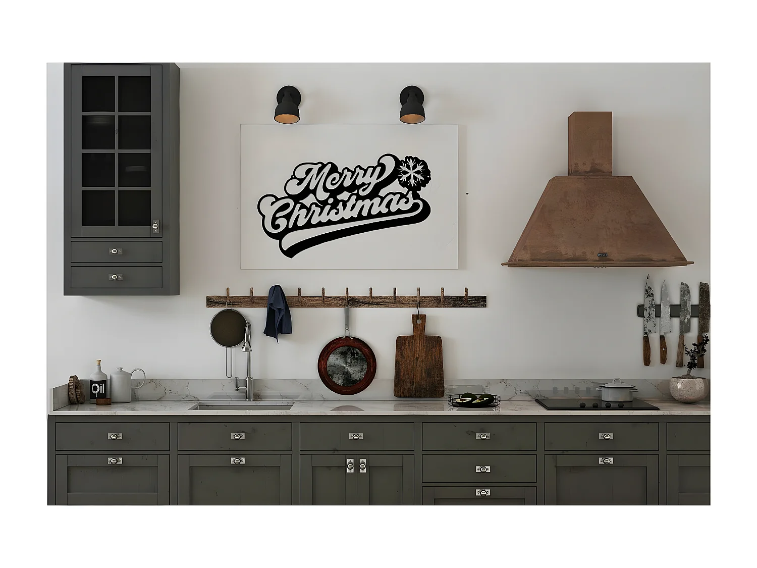 Decoração em Metal Feliz Natal 7, Preto, 50x1,5x30 cm, EPIKASA