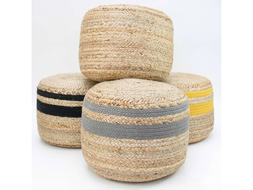 Pouf Jute tressé Gris et naturel