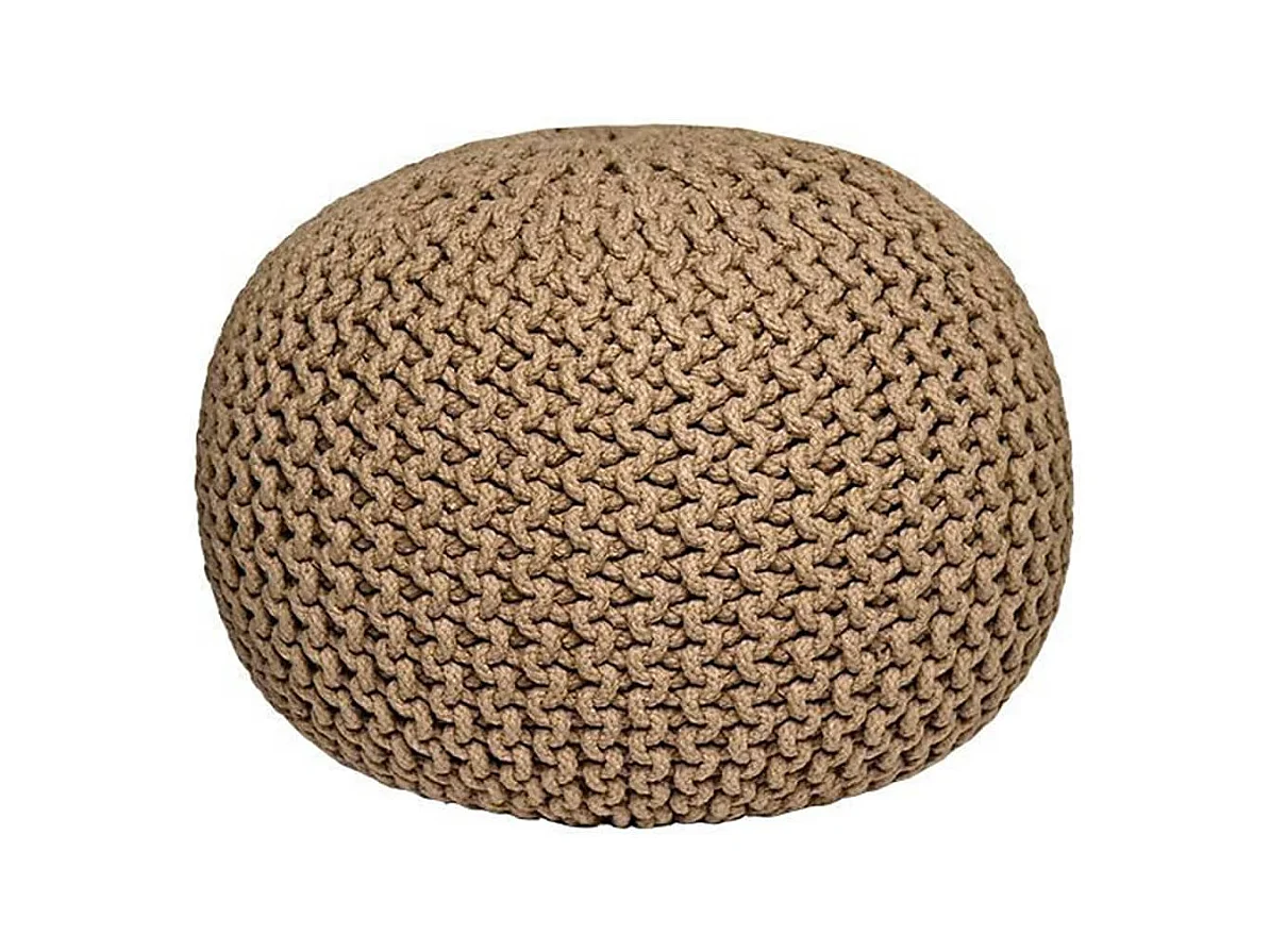Pouf tricoté Coton M Beige