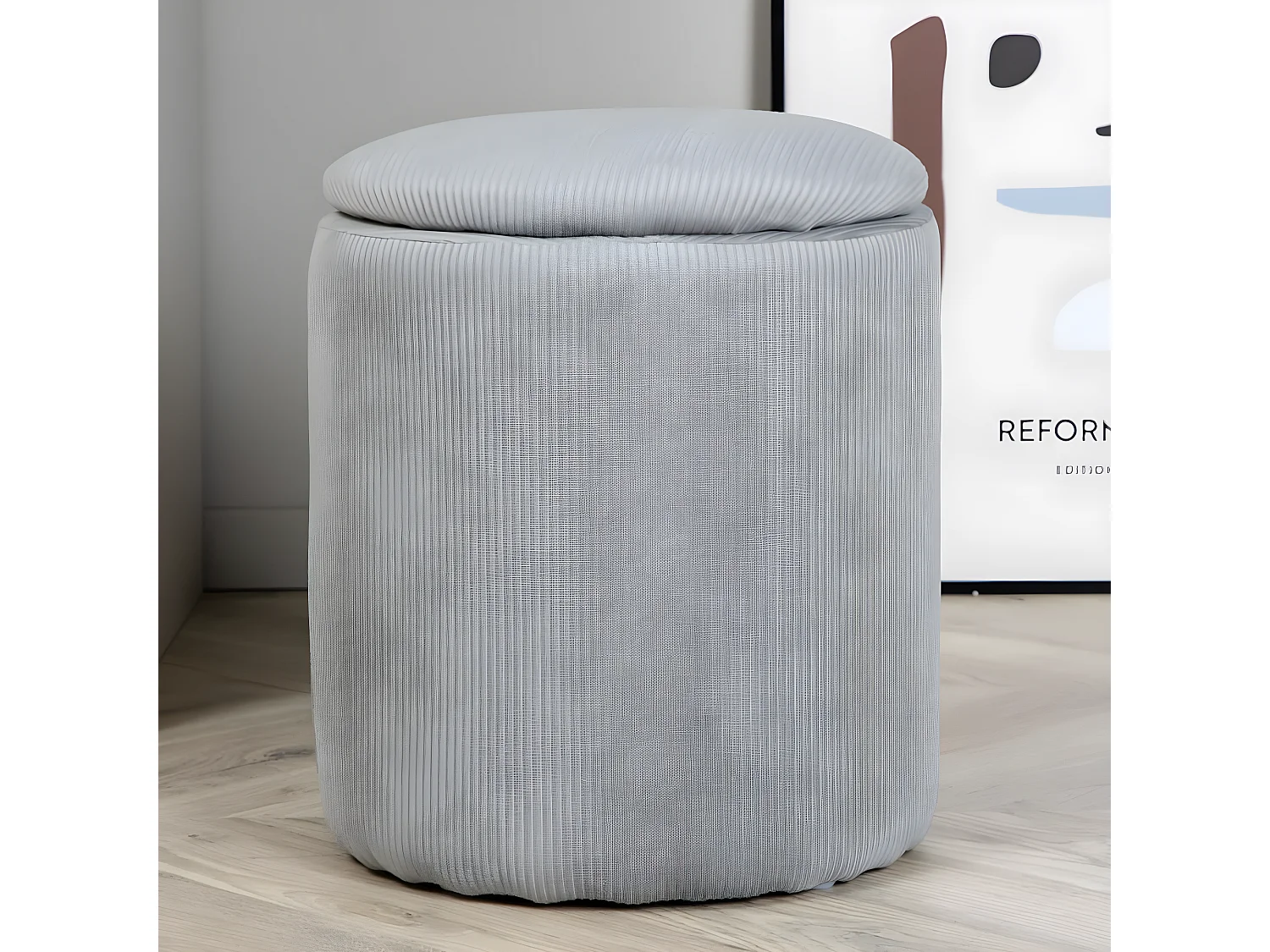 Pouf Coffre en Velours Côtelé "Limpen" 40cm Gris