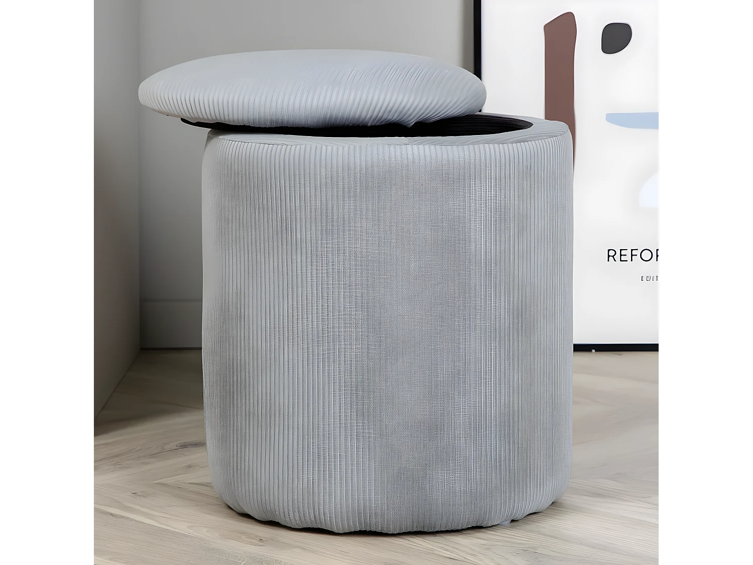Pouf Coffre en Velours Côtelé "Limpen" 40cm Gris