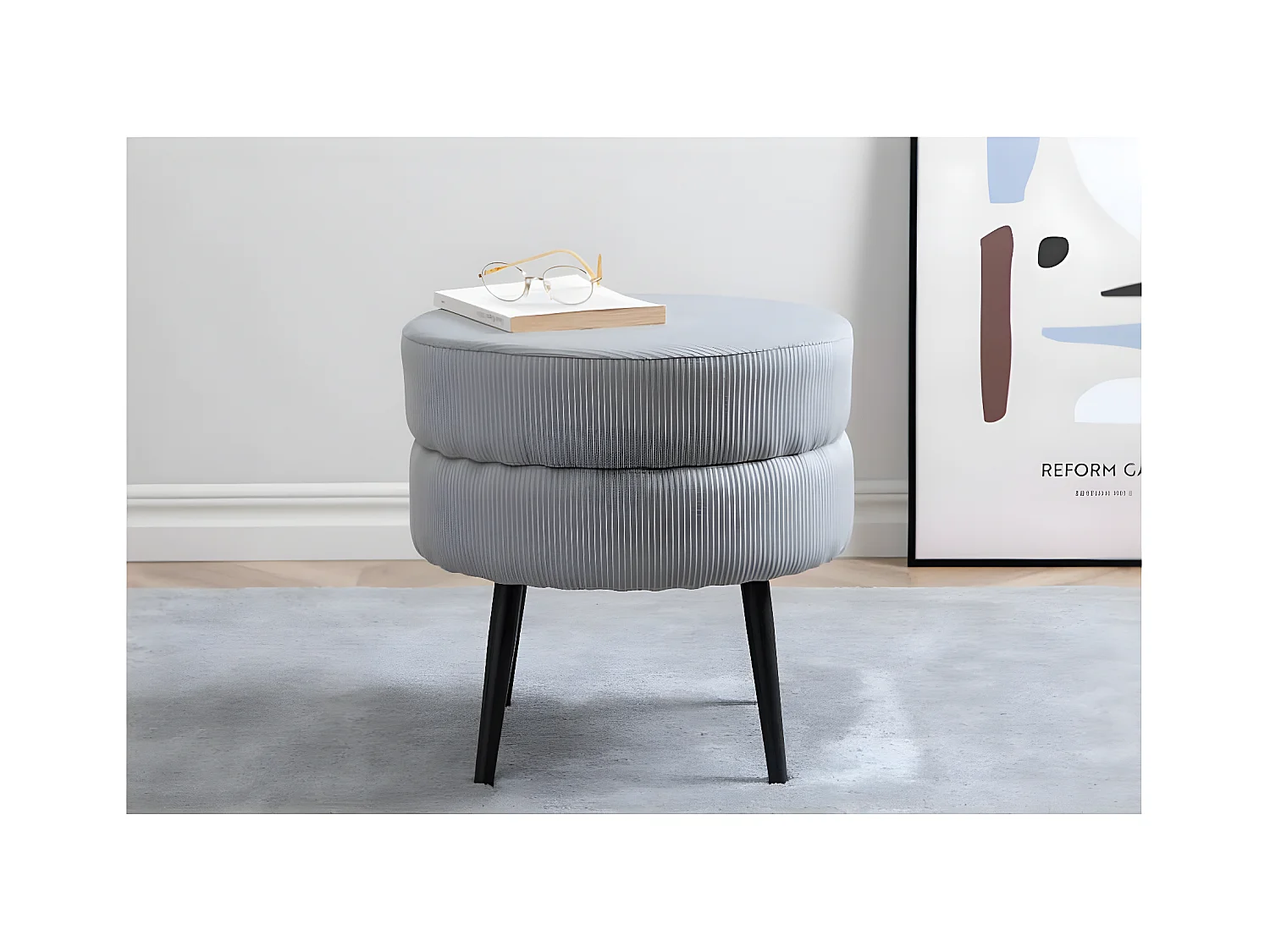 Pouf Pot 40x40x40 cm Velours côtelé Noir et gris
