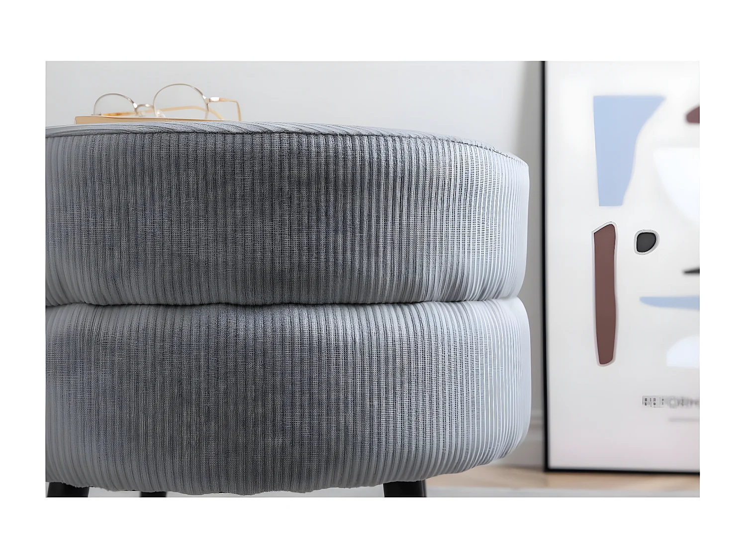 Poef Pot 40x40x40 cm corduroy zwart en grijs