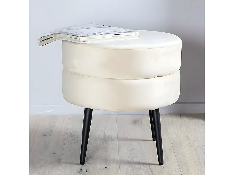 Pouf Pot 40x40x40 cm Velours Noir et beige clair