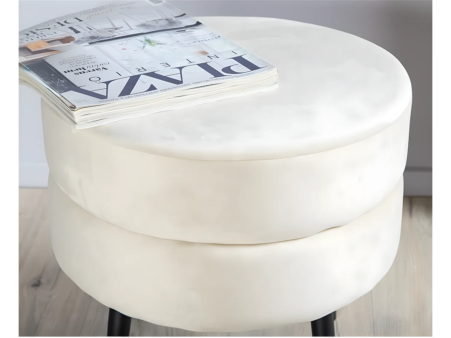 Pot poef Ø40cm velours beige.