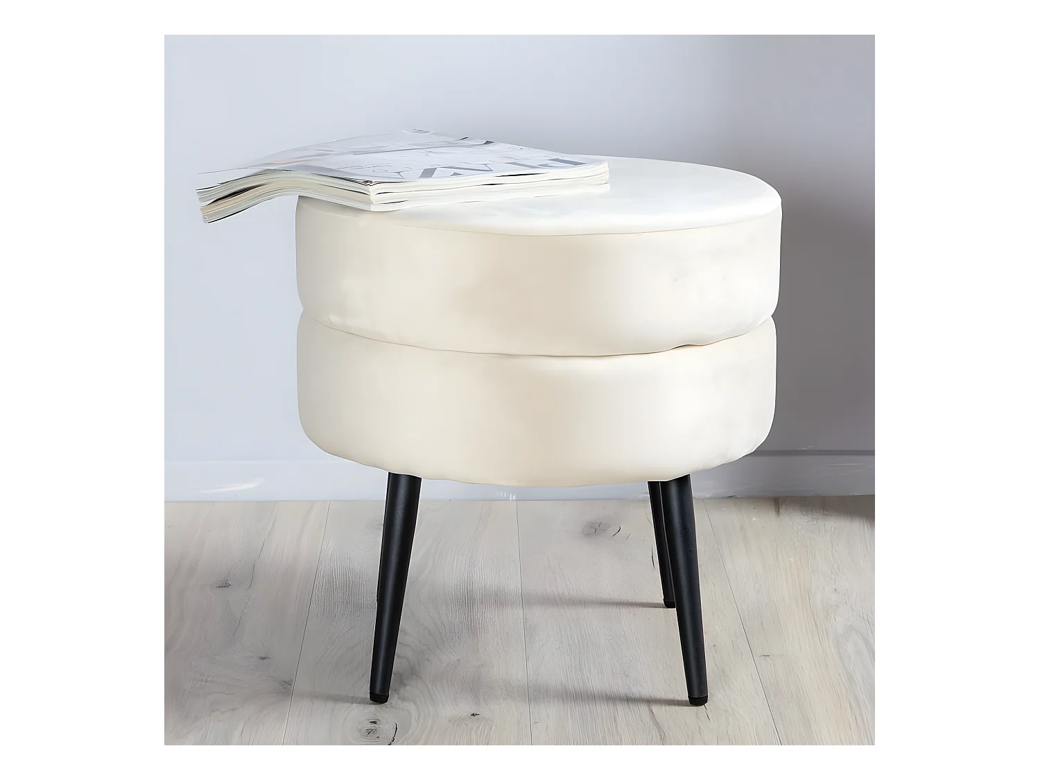 Pouf Pot 40x40x40 cm Velours Noir et beige clair