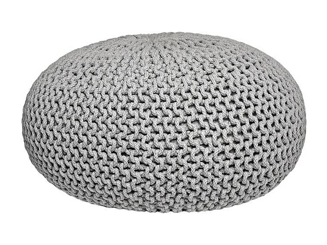 Pouf tricoté Coton L Gris clair