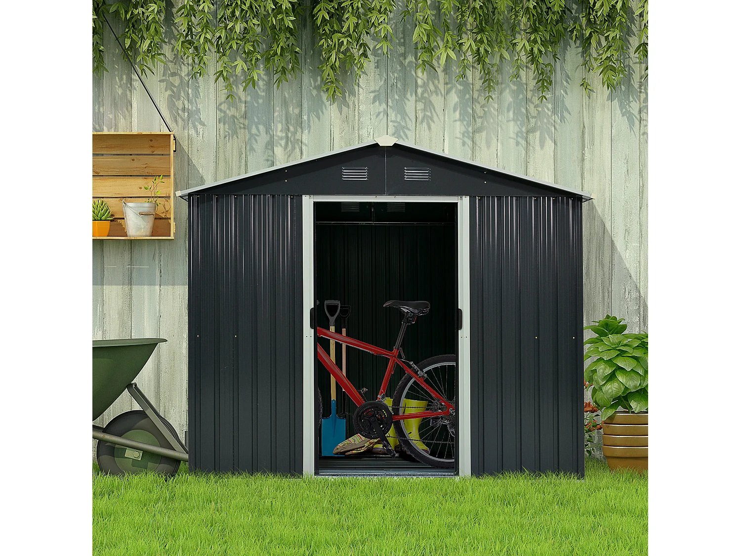 Caseta de jardín gris 236x174x190 cm Outsunny