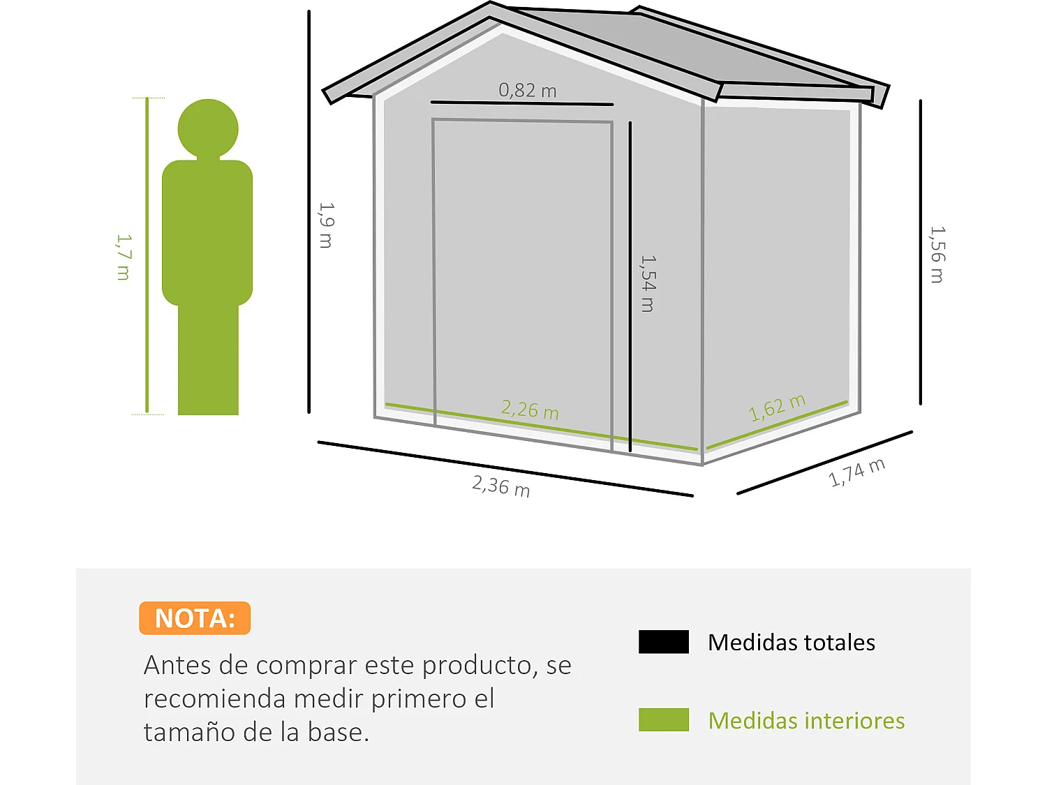 Caseta de jardín gris 236x174x190 cm Outsunny