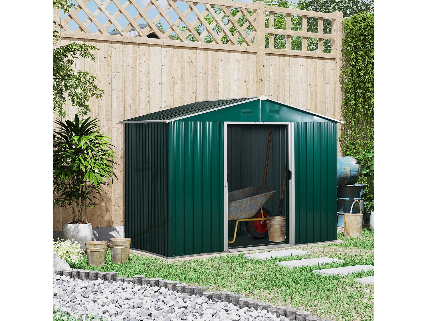 Caseta de jardín verde 236x174x190 cm Outsunny