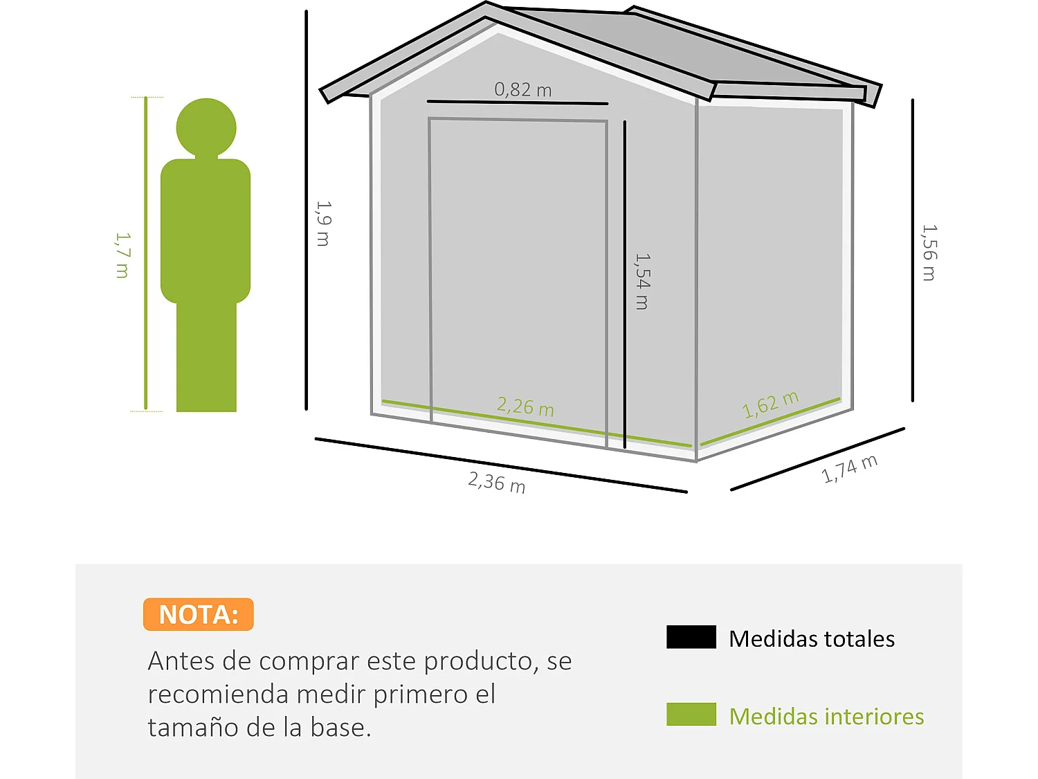 Caseta de jardín verde 236x174x190 cm Outsunny