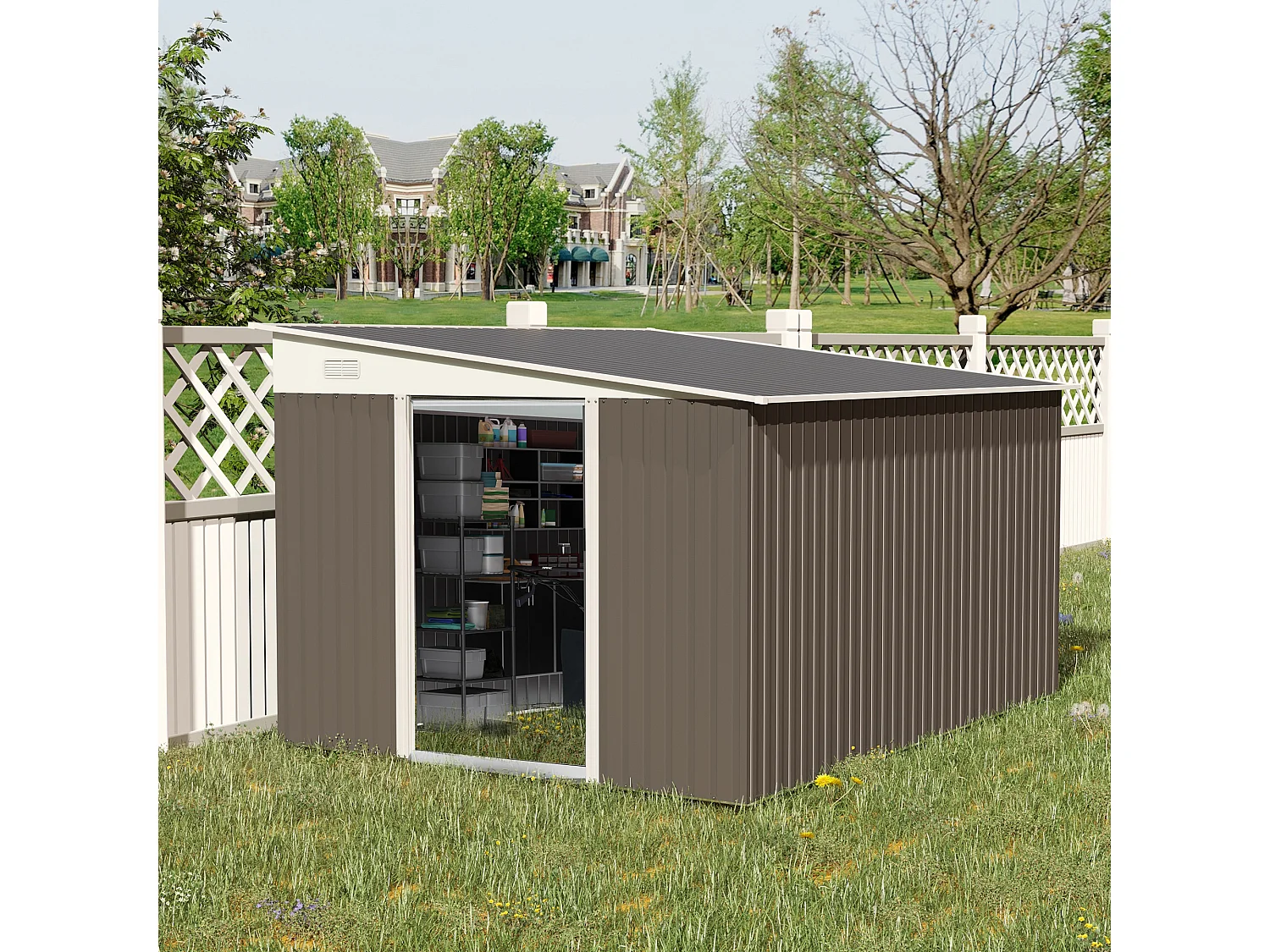 Cobertizo de jardín gris 280x345x201 cm Outsunny