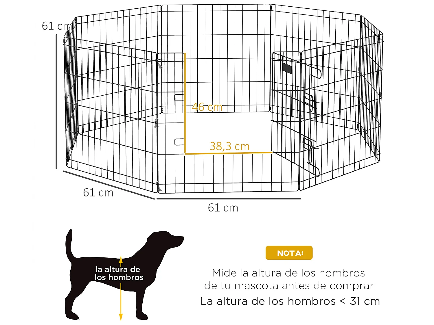 Parque para perros negro 61x61 cm PawHut