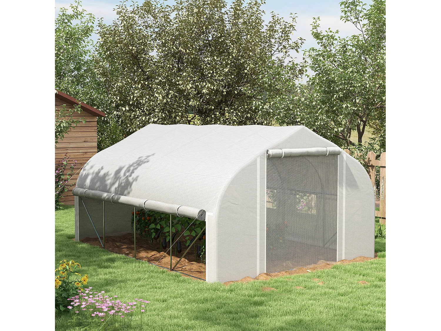 Invernadero de túnel blanco 395x300x200 cm Outsunny
