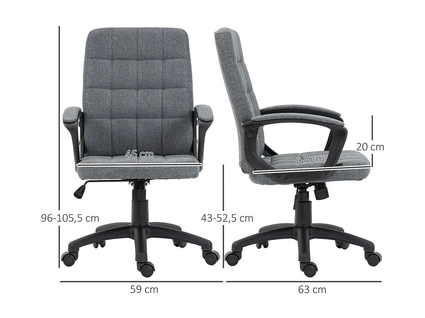 Silla de oficina gris oscuro 59x63x105.5 cm Vinsetto