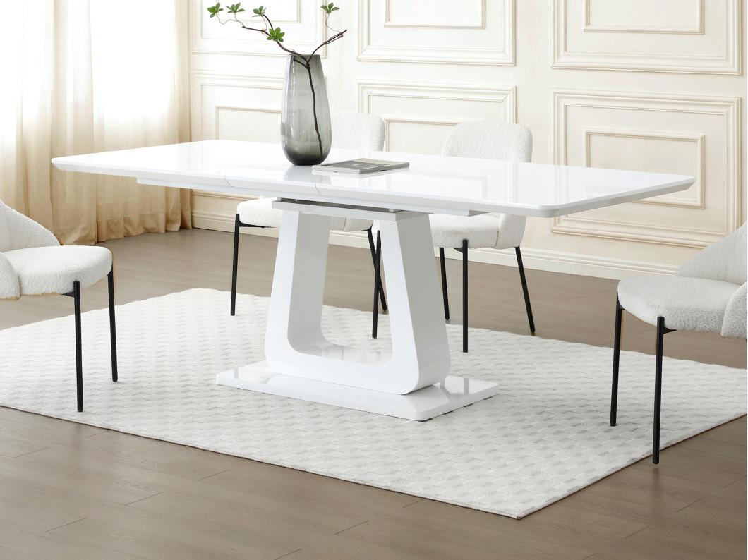 Table à manger extensible 6 à 8 personnes en MDF - Blanc laqué - LAZINEO