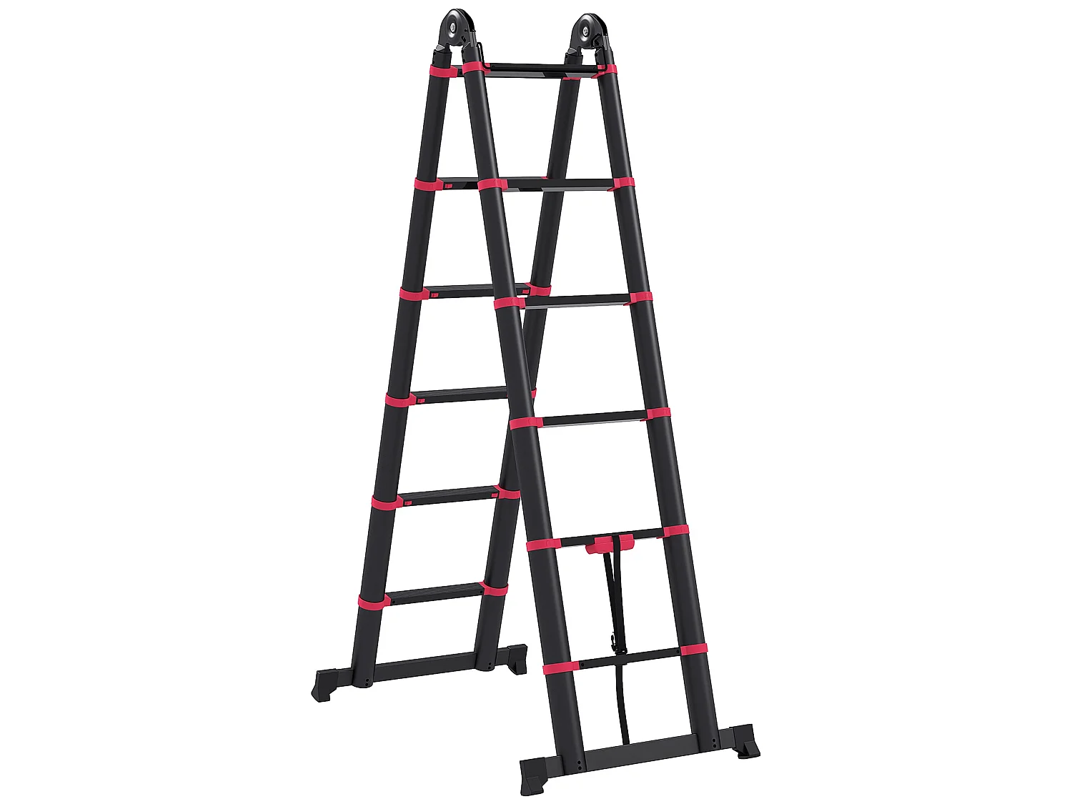 Escalera plegable negro y rojo 379x67.5x11 cm HOMCOM