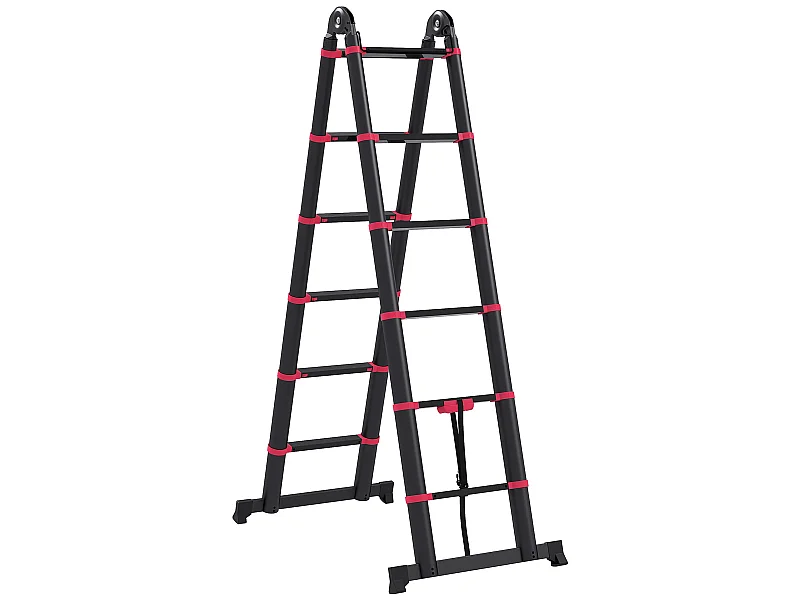 Escalera plegable negro y rojo 379x67.5x11 cm HOMCOM