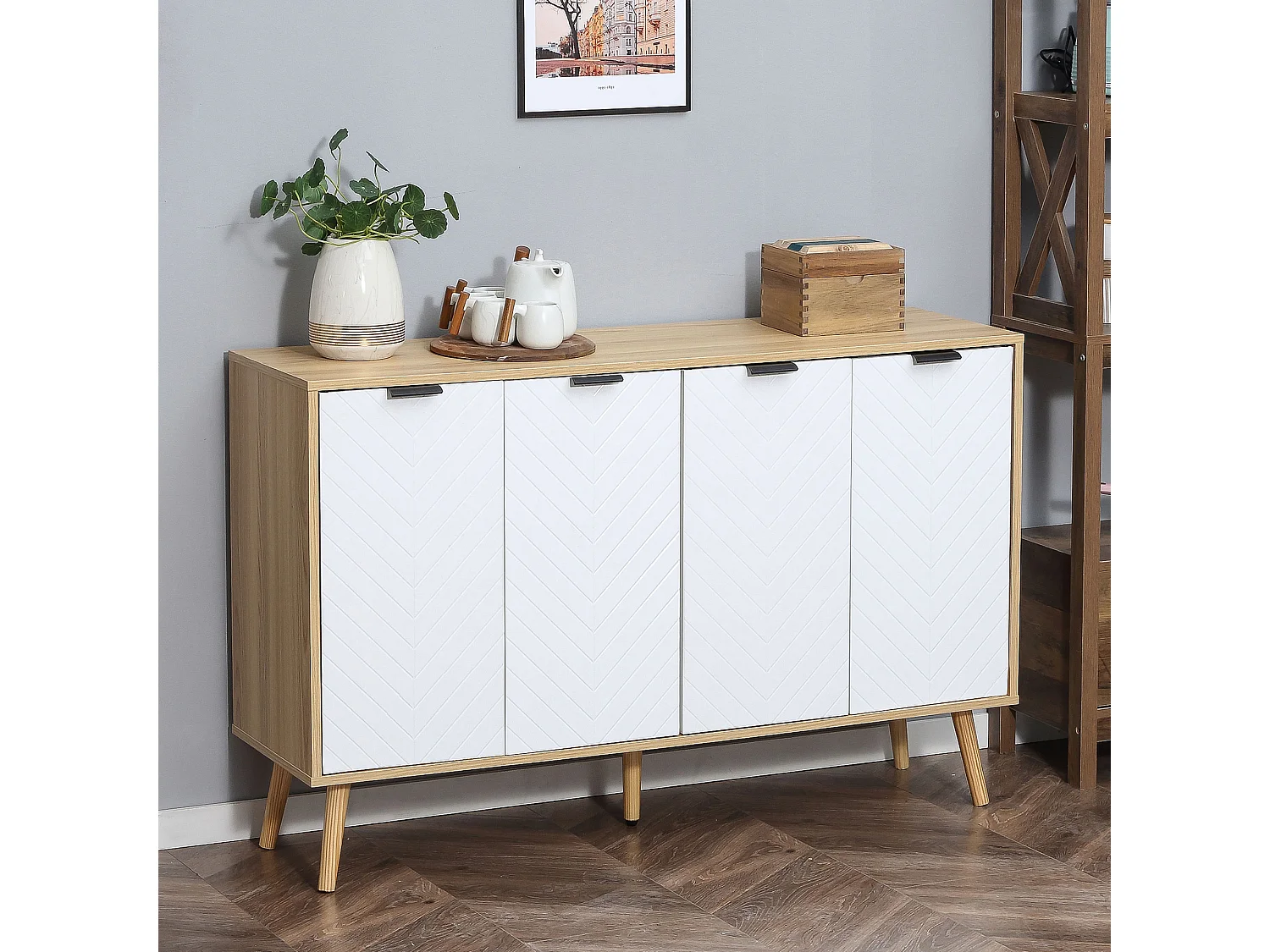 Aparador de cocina blanco y natural 120x35x77.4 cm HOMCOM