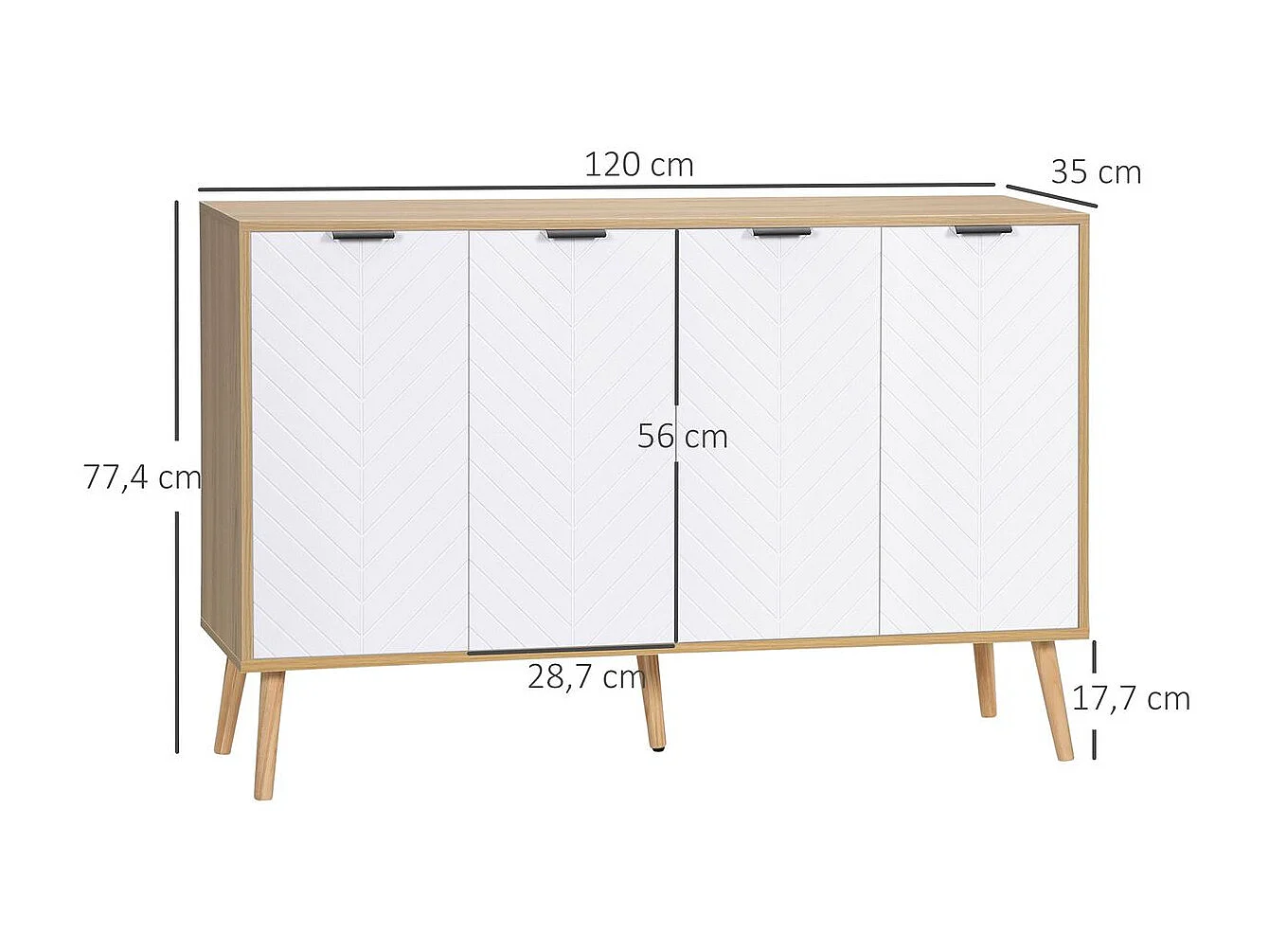 Aparador de cocina blanco y natural 120x35x77.4 cm HOMCOM