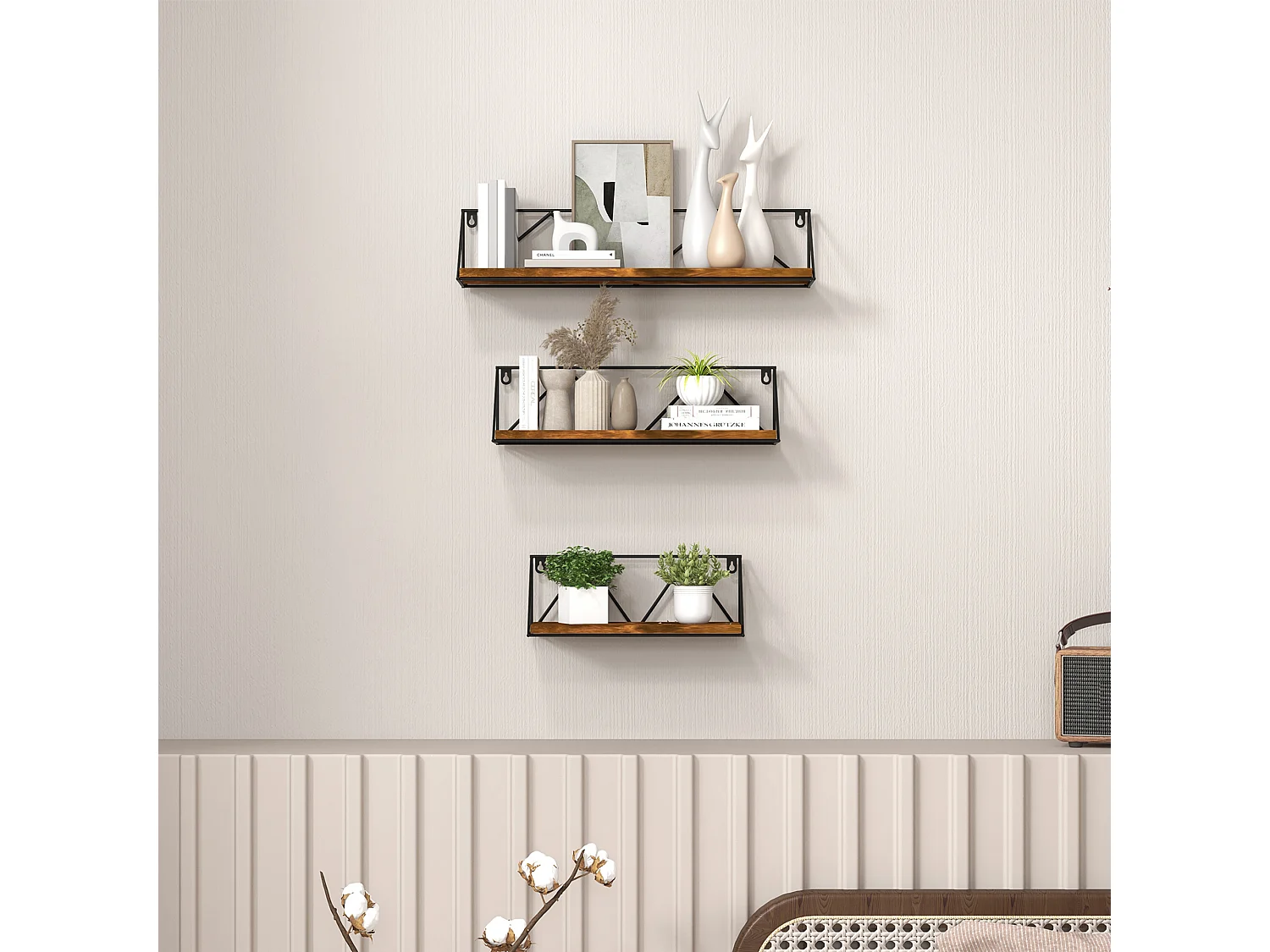 Estantes flotantes marrón rústico y negro 50x12x12 cm HOMCOM