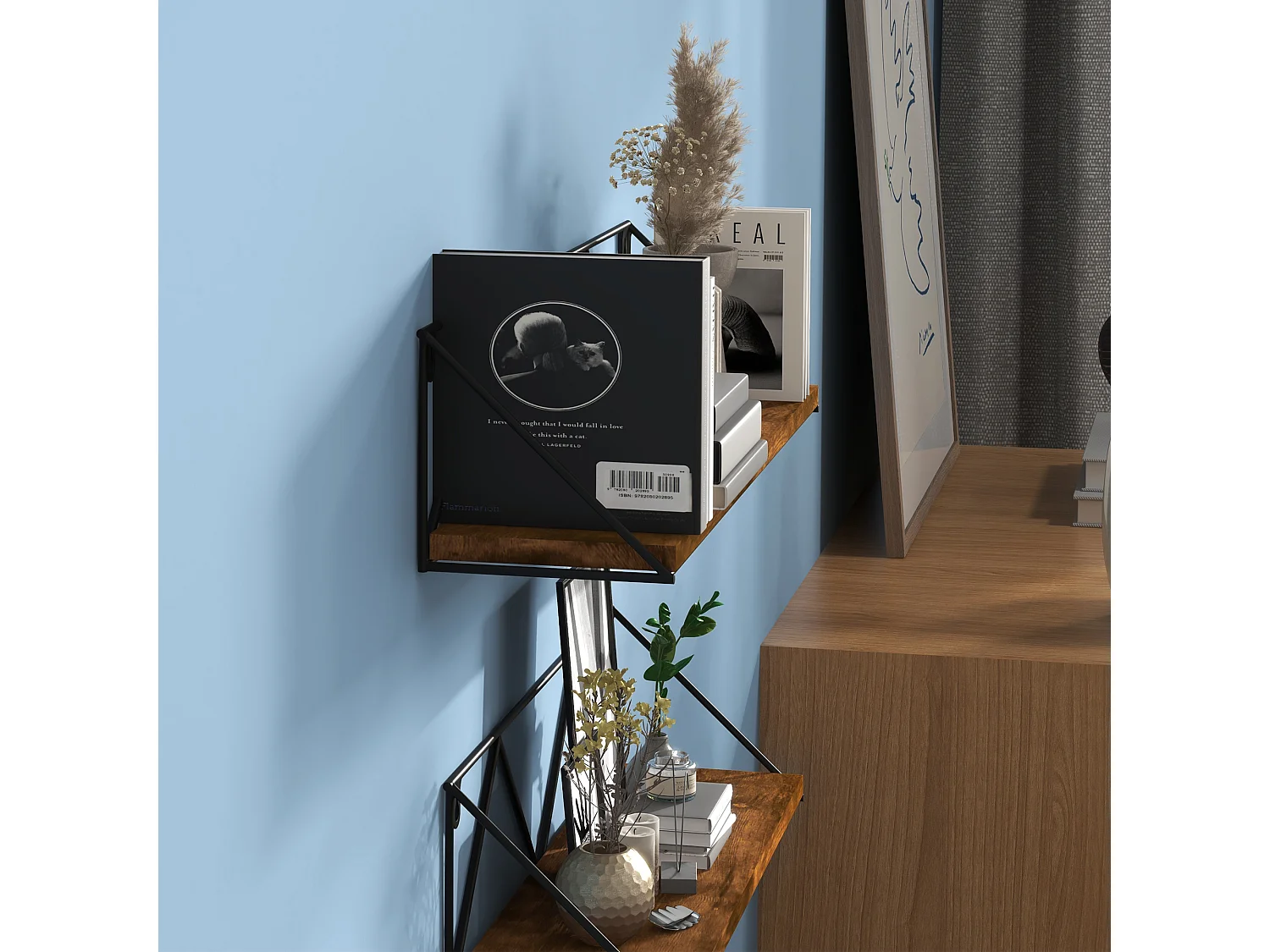 Estantes flotantes marrón rústico y negro 50x12x12 cm HOMCOM