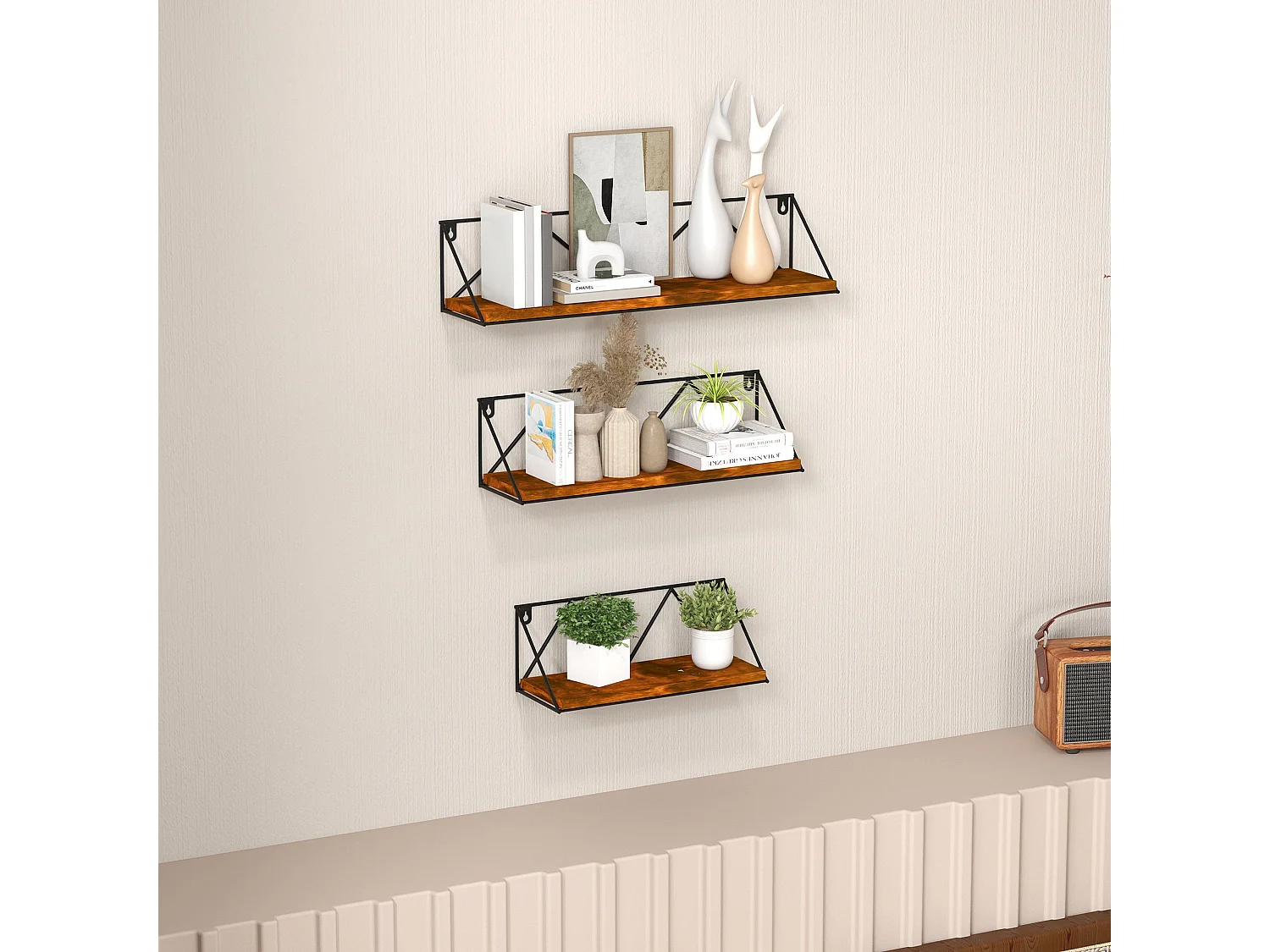 Estantes flotantes marrón rústico y negro 50x12x12 cm HOMCOM