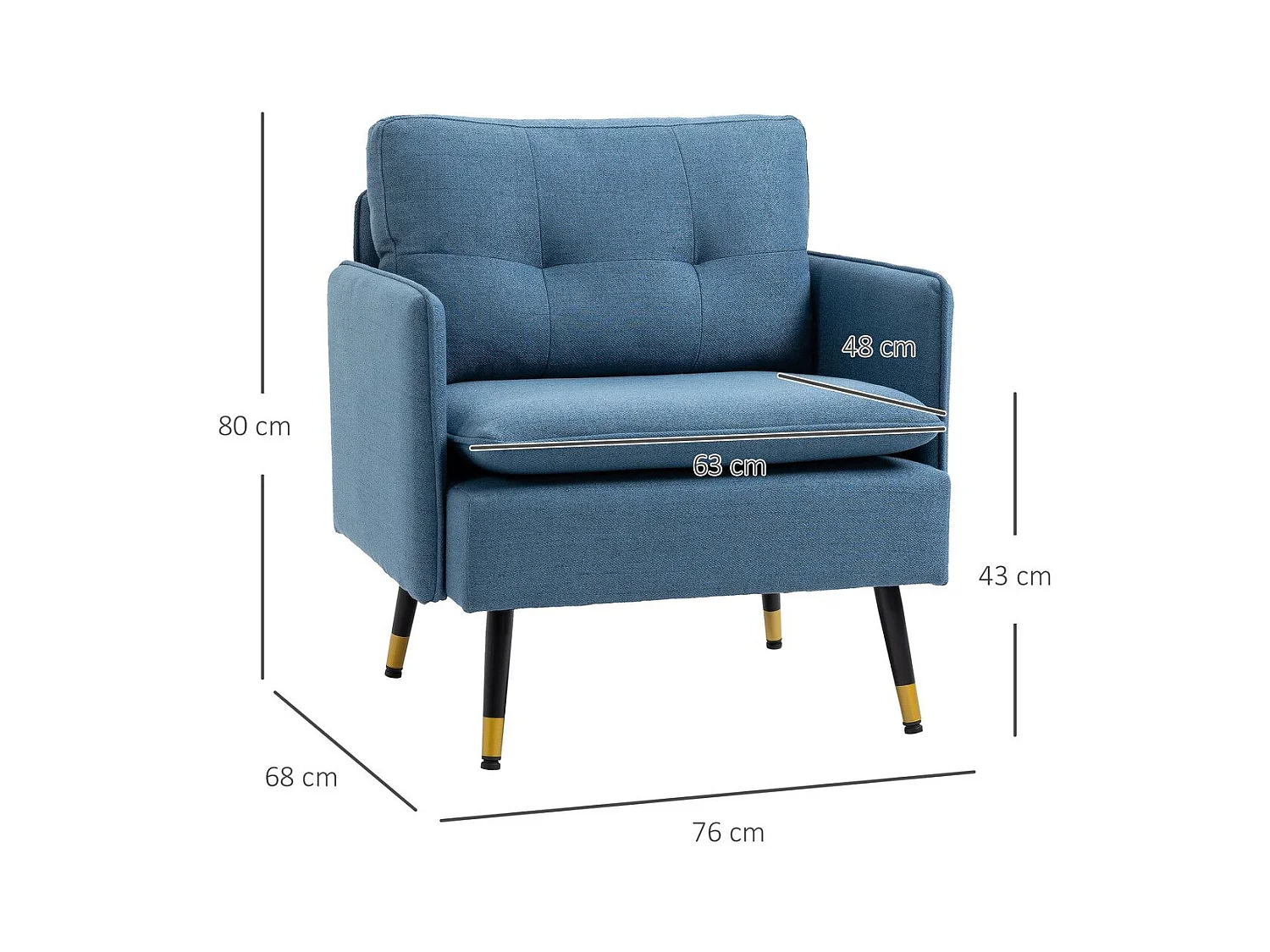 Butaca de salón azul 76x68x80 cm HOMCOM