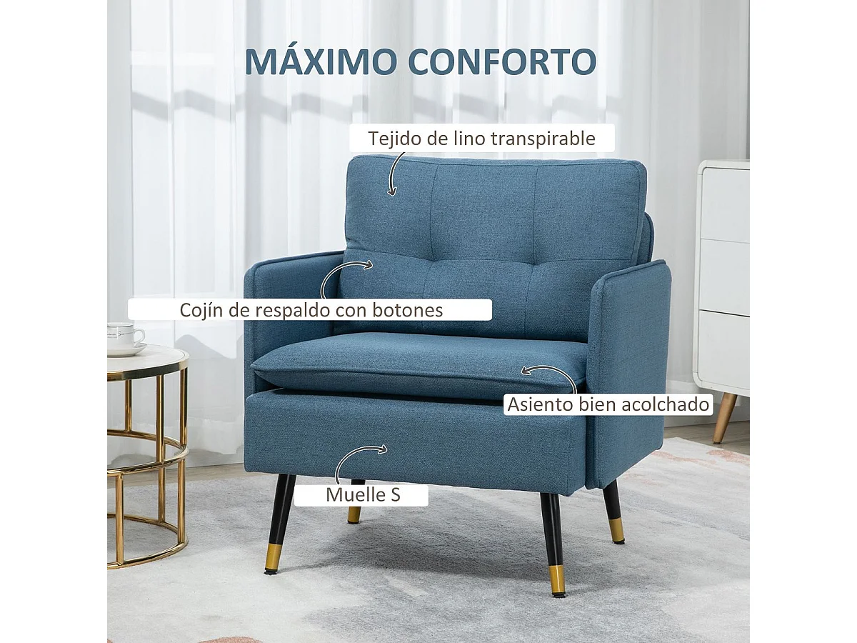 Butaca de salón azul 76x68x80 cm HOMCOM