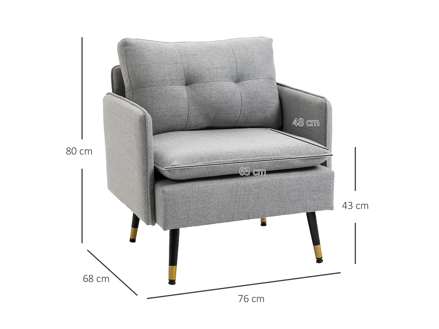 Butaca de salón gris 76x68x80 cm HOMCOM