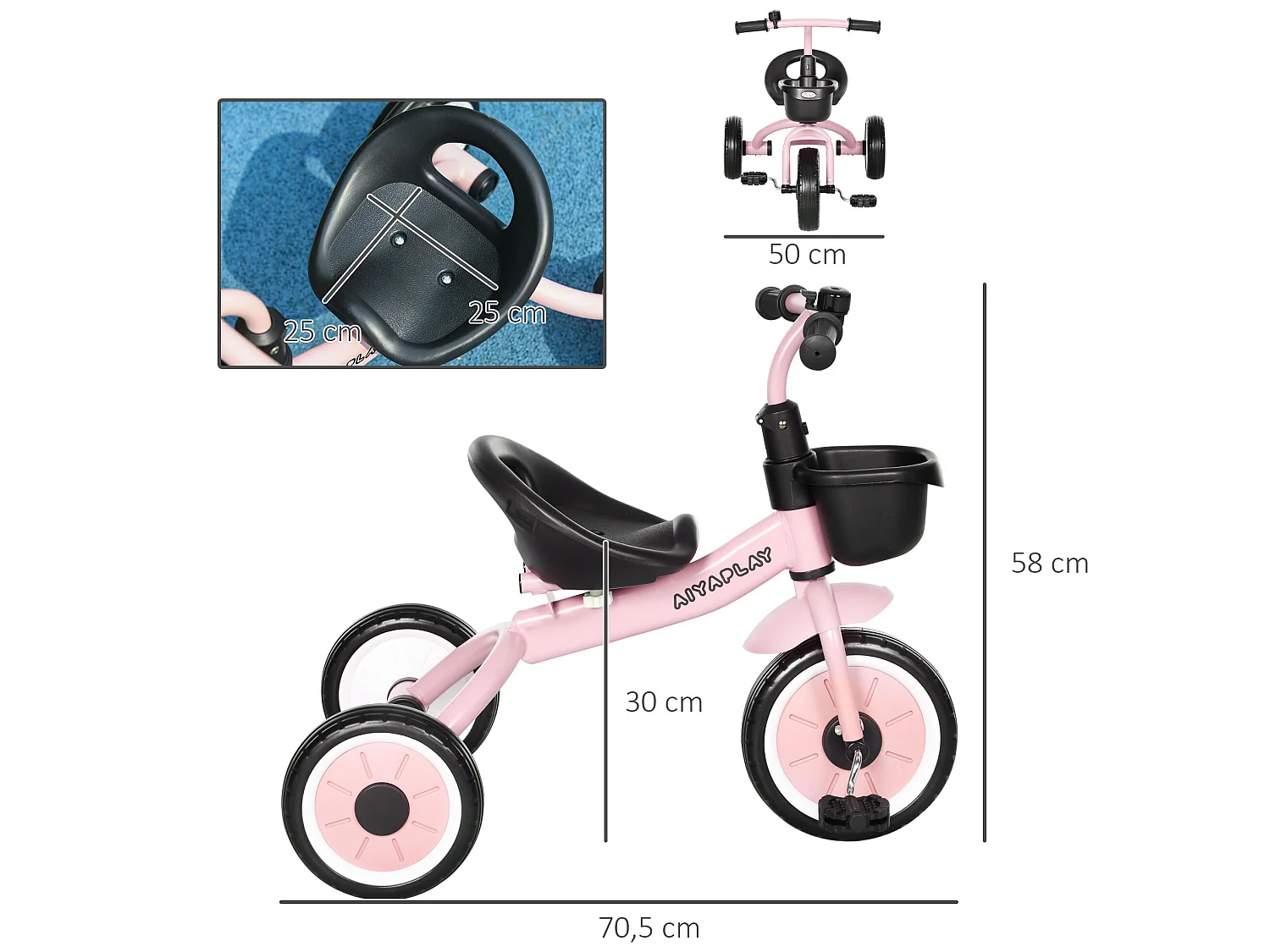 Triciclo para niños rosa 70.5x50x58 cm AIYAPLAY