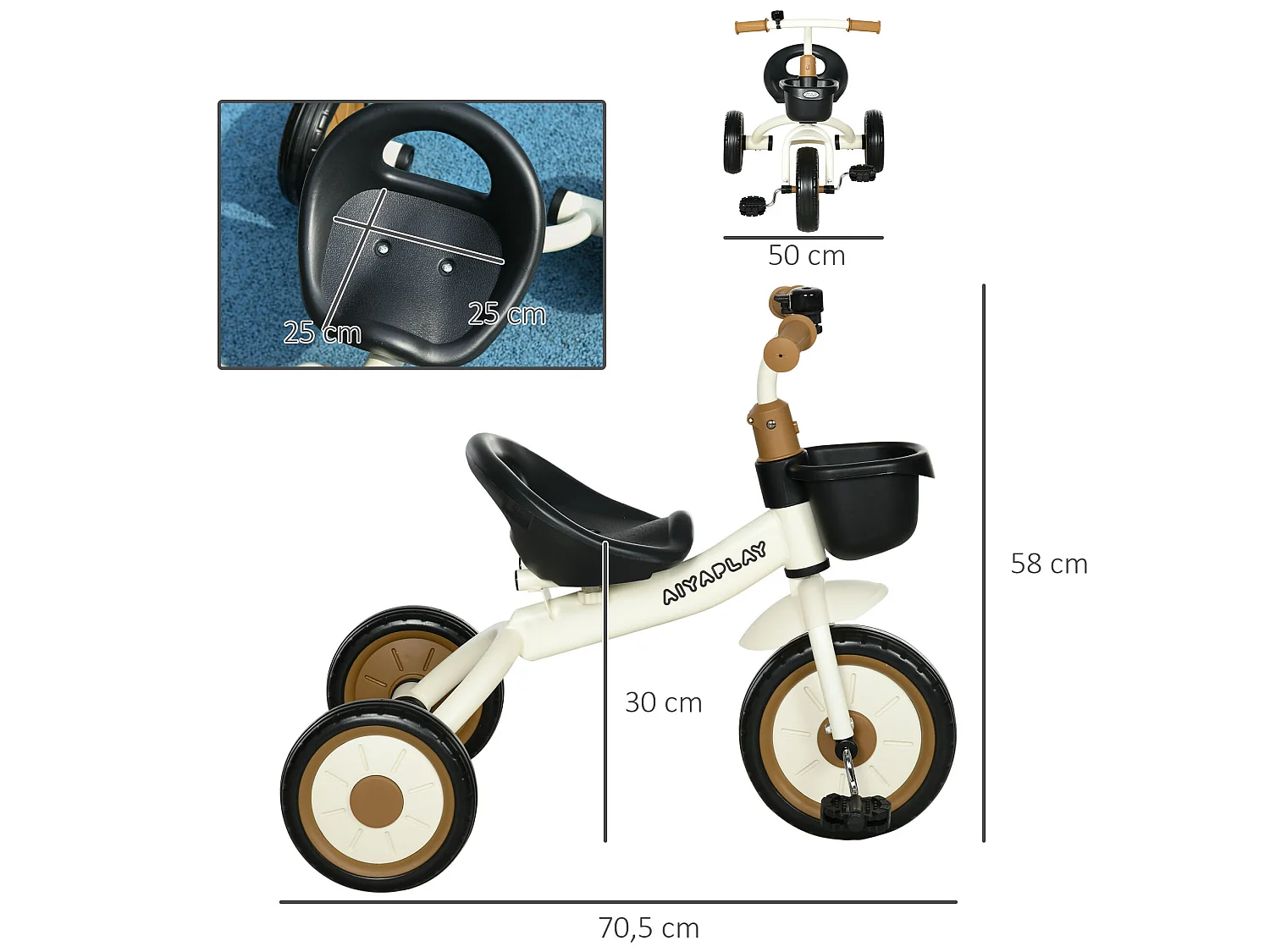 Triciclo para niños crema 70.5x50x58 cm AIYAPLAY