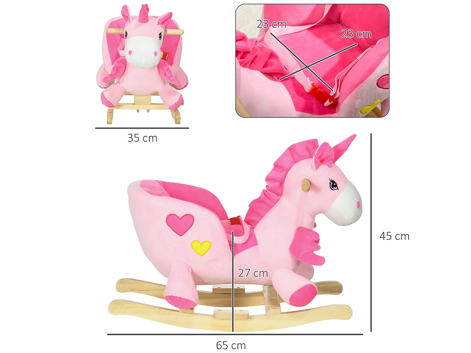 Caballito balancín rosa 65x35x45 cm HOMCOM