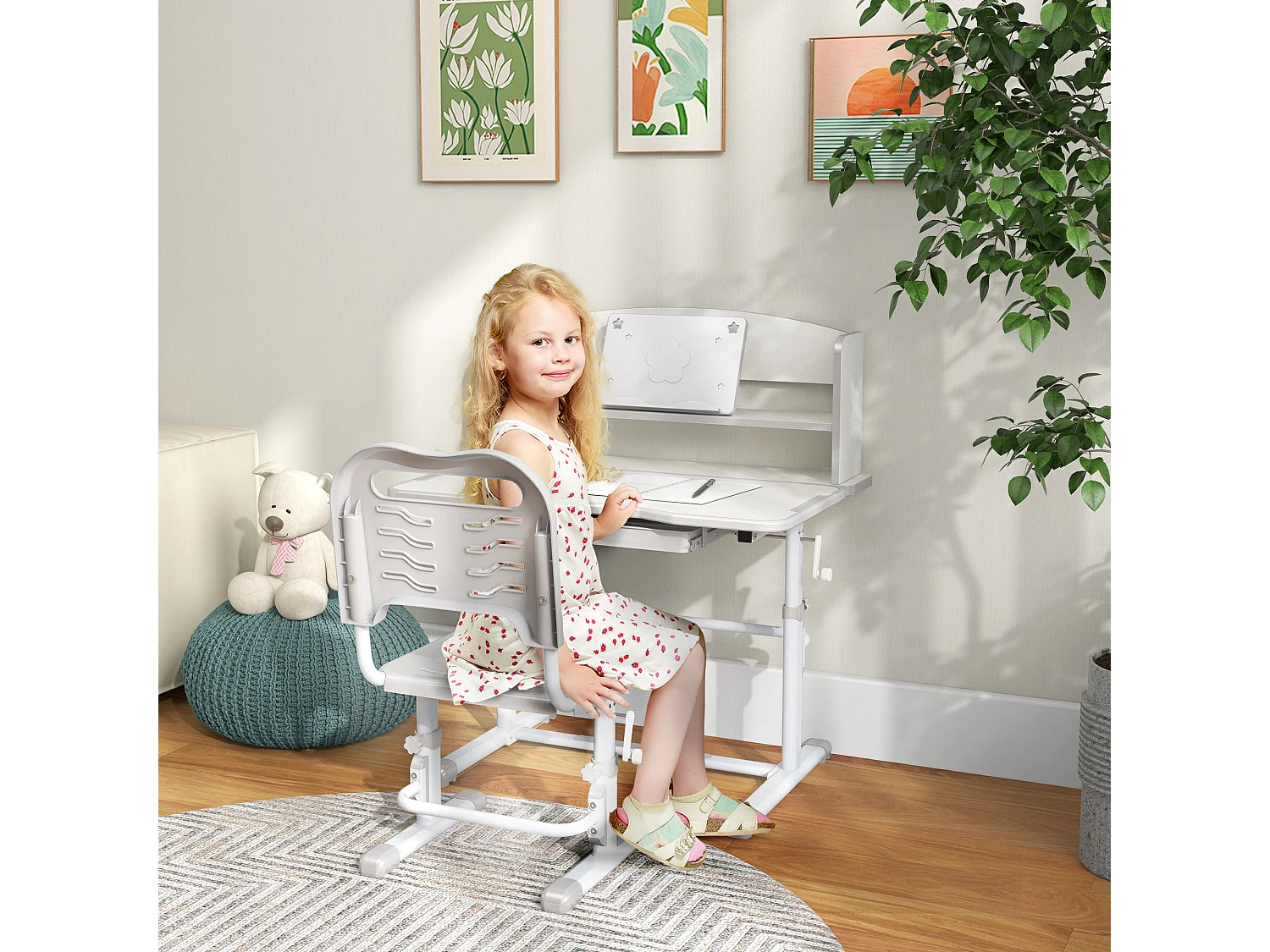Pupitre infantil gris y blanco 80x54.5x104 cm ZONEKIZ