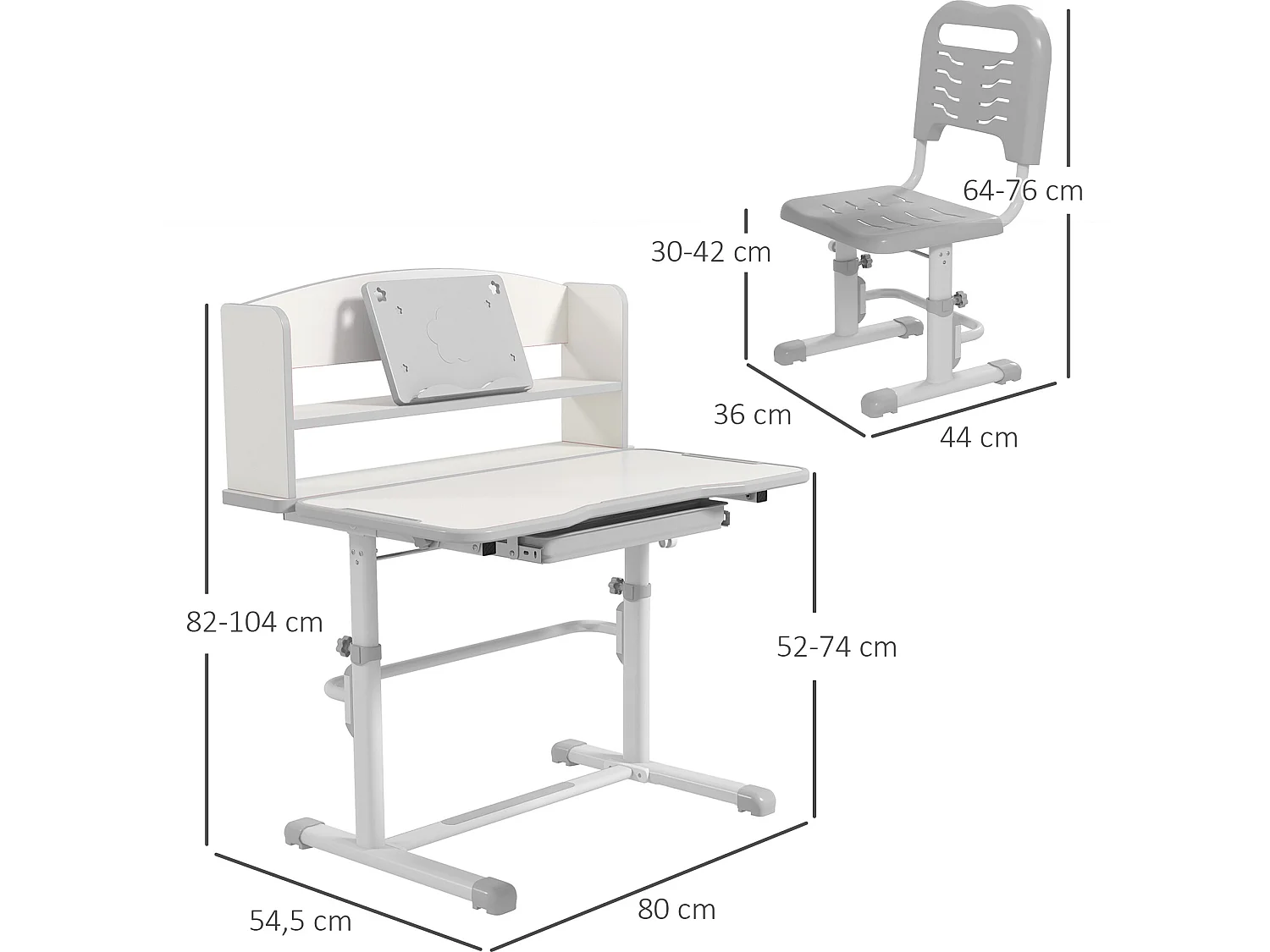 Pupitre infantil gris y blanco 80x54.5x104 cm ZONEKIZ