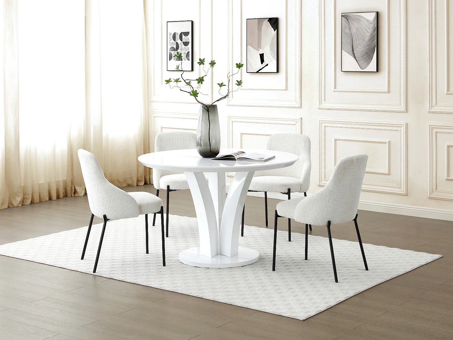 Tavolo da pranzo tondo 4 persone in MDF Bianco laccato  - VIALETA