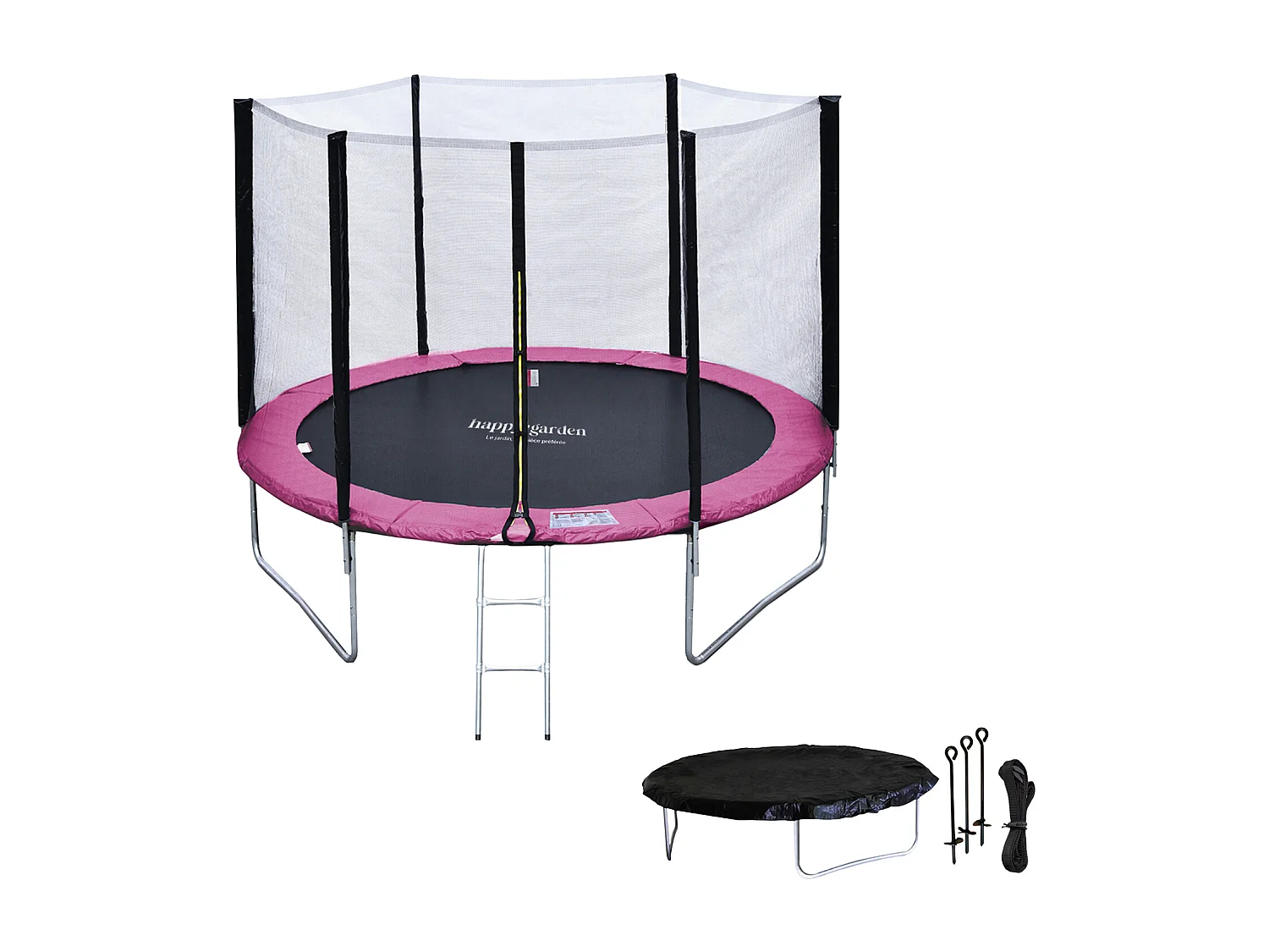 Trampolino 305cm reversibile grigio/rosa ADELAÏDE + rete, scala, copertura e kit di ancoraggio - HAPPY GARDEN