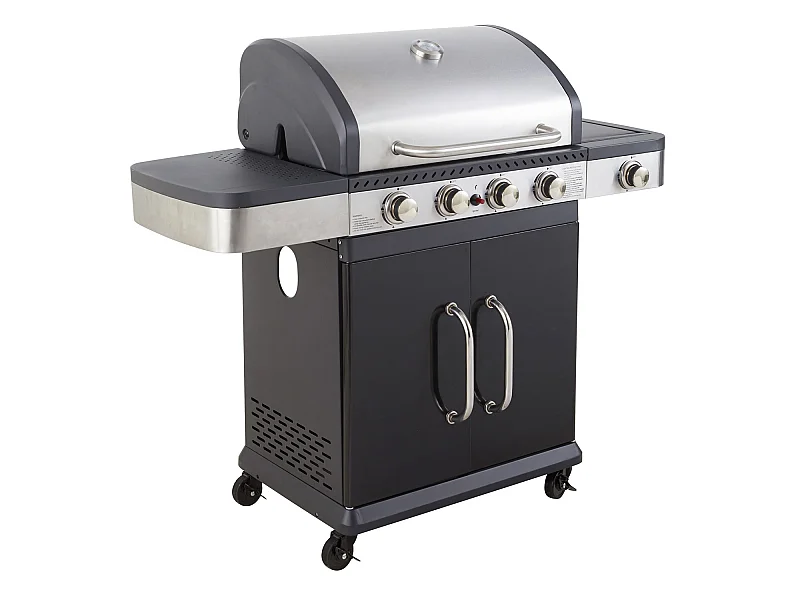 Barbecue a gas FIDGI 4 con termometro - 4 bruciatori + fornello da 14,5kW - COOK'IN GARDEN