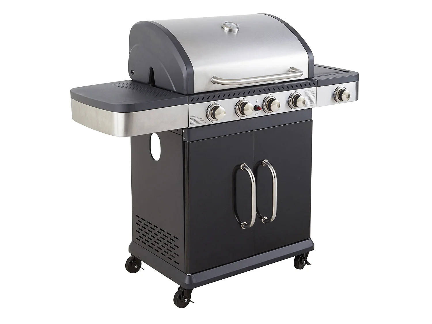 Barbecue a gas FIDGI 4 con termometro - 4 bruciatori + fornello da 14,5kW - COOK'IN GARDEN