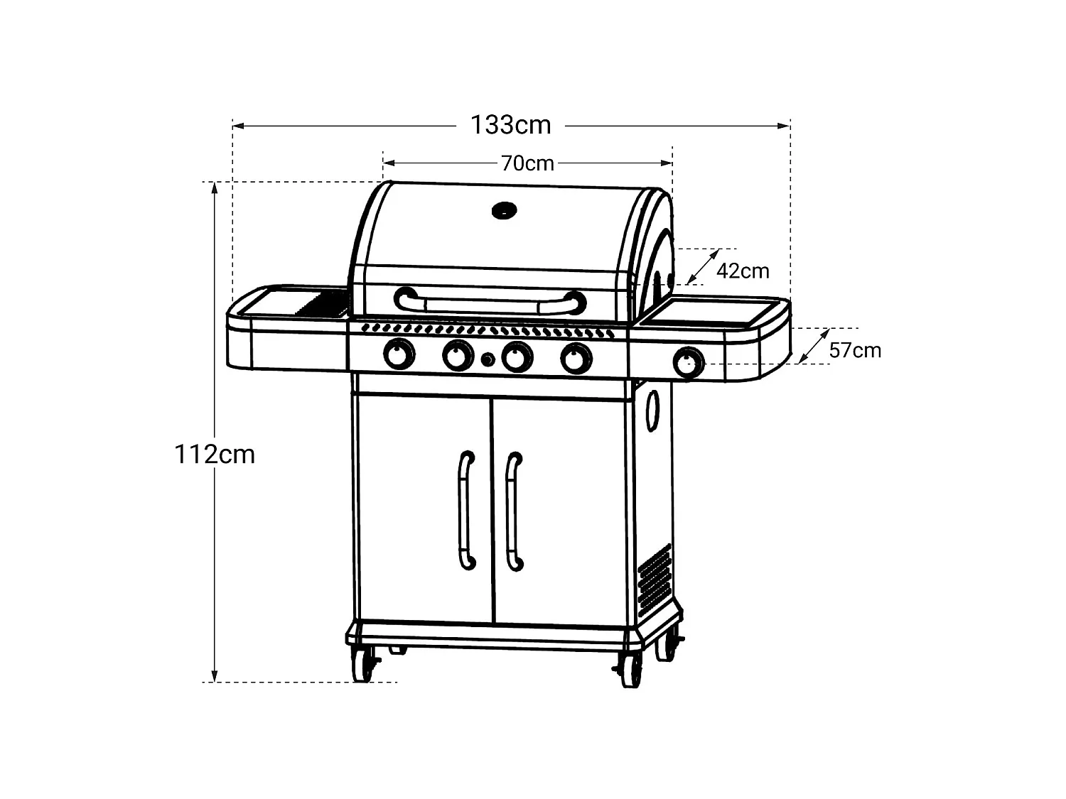 Barbecue a gas FIDGI 4 con termometro - 4 bruciatori + fornello da 14,5kW - COOK'IN GARDEN